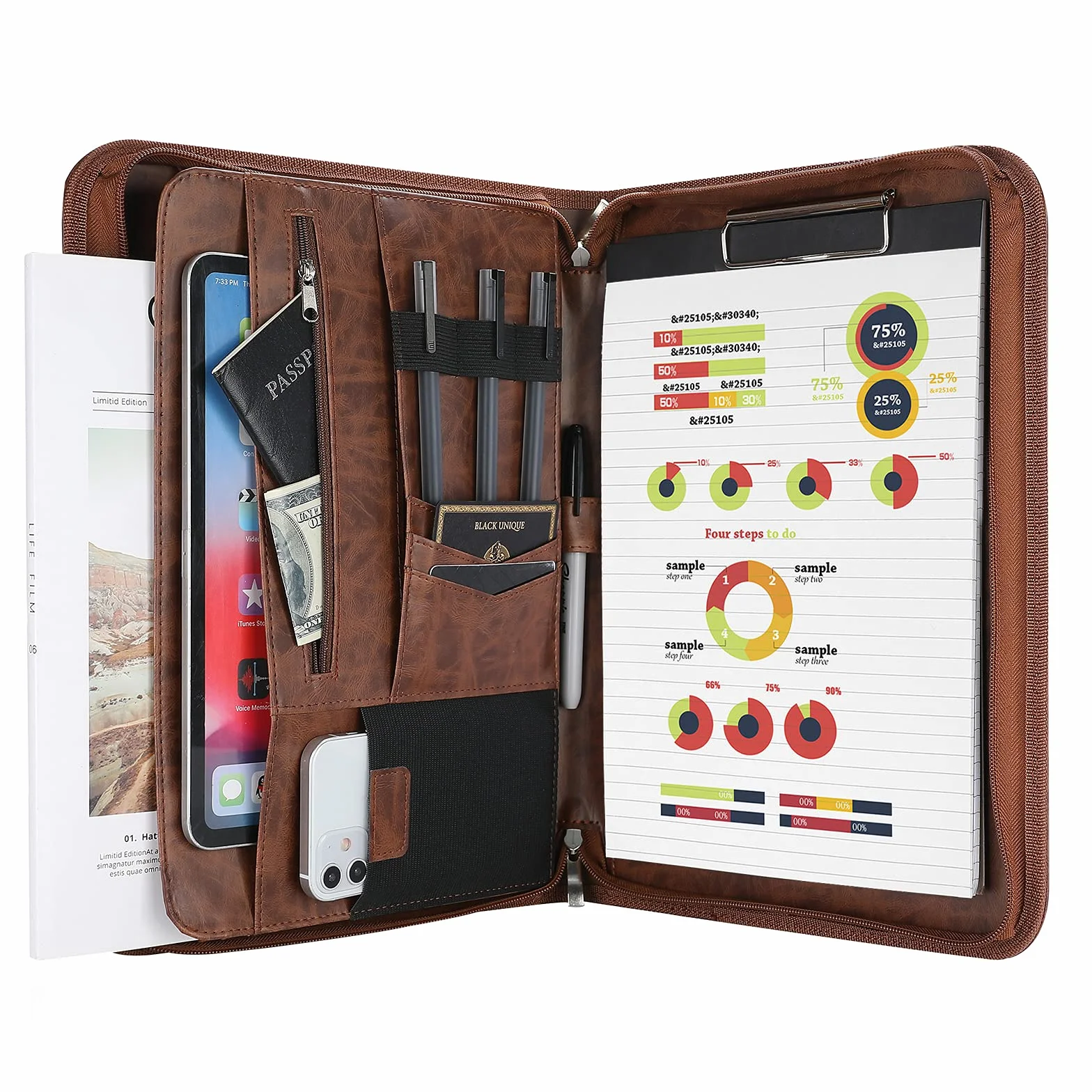 ProCase Teczka biznesowa z zamkiem błyskawicznym A4 Padfolio na prezent