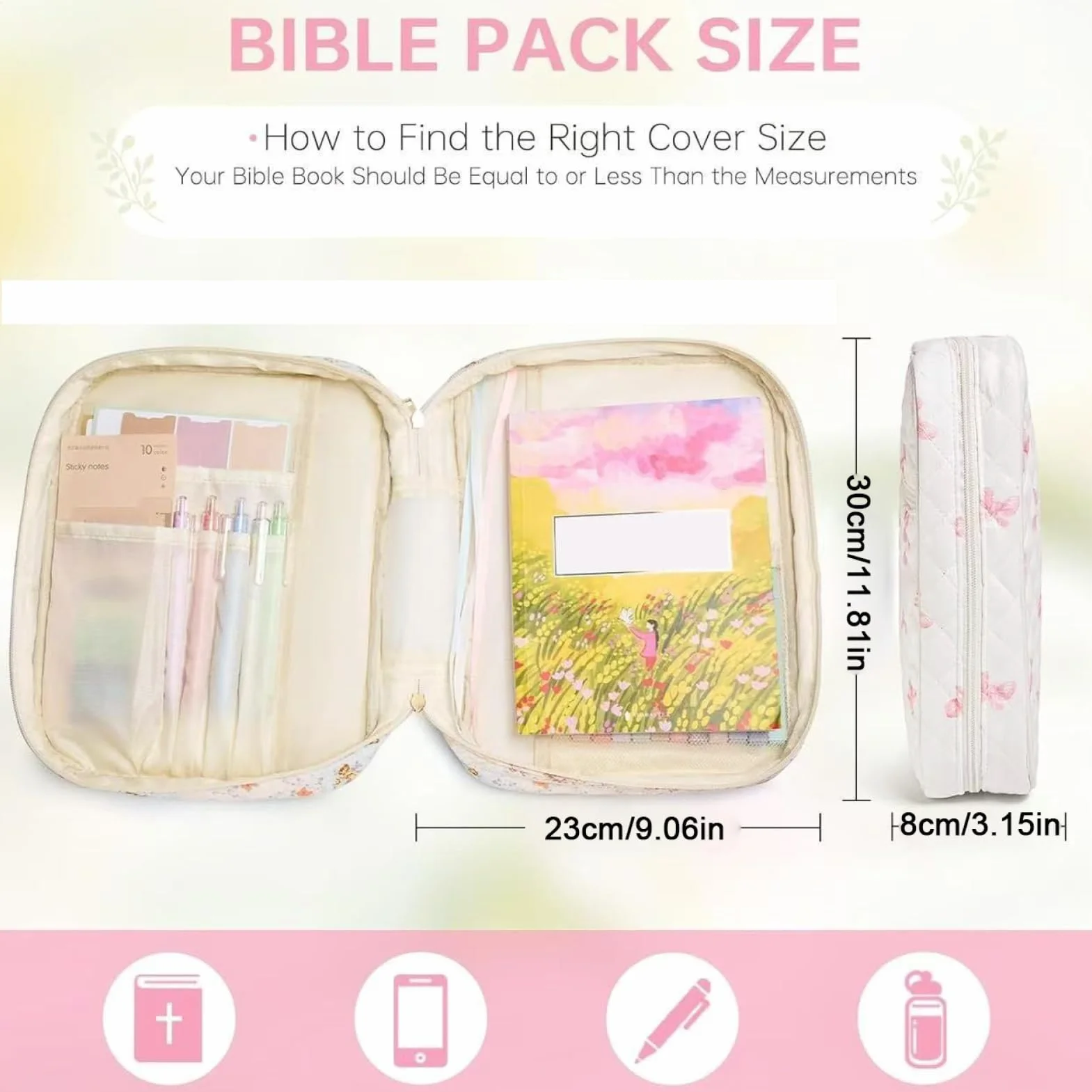 Bible Journaling Kit - Scripture Study Supplies with Cotton Storage Case, Highlighters, Pen, Bookmarks, Labels for Faith Annotation