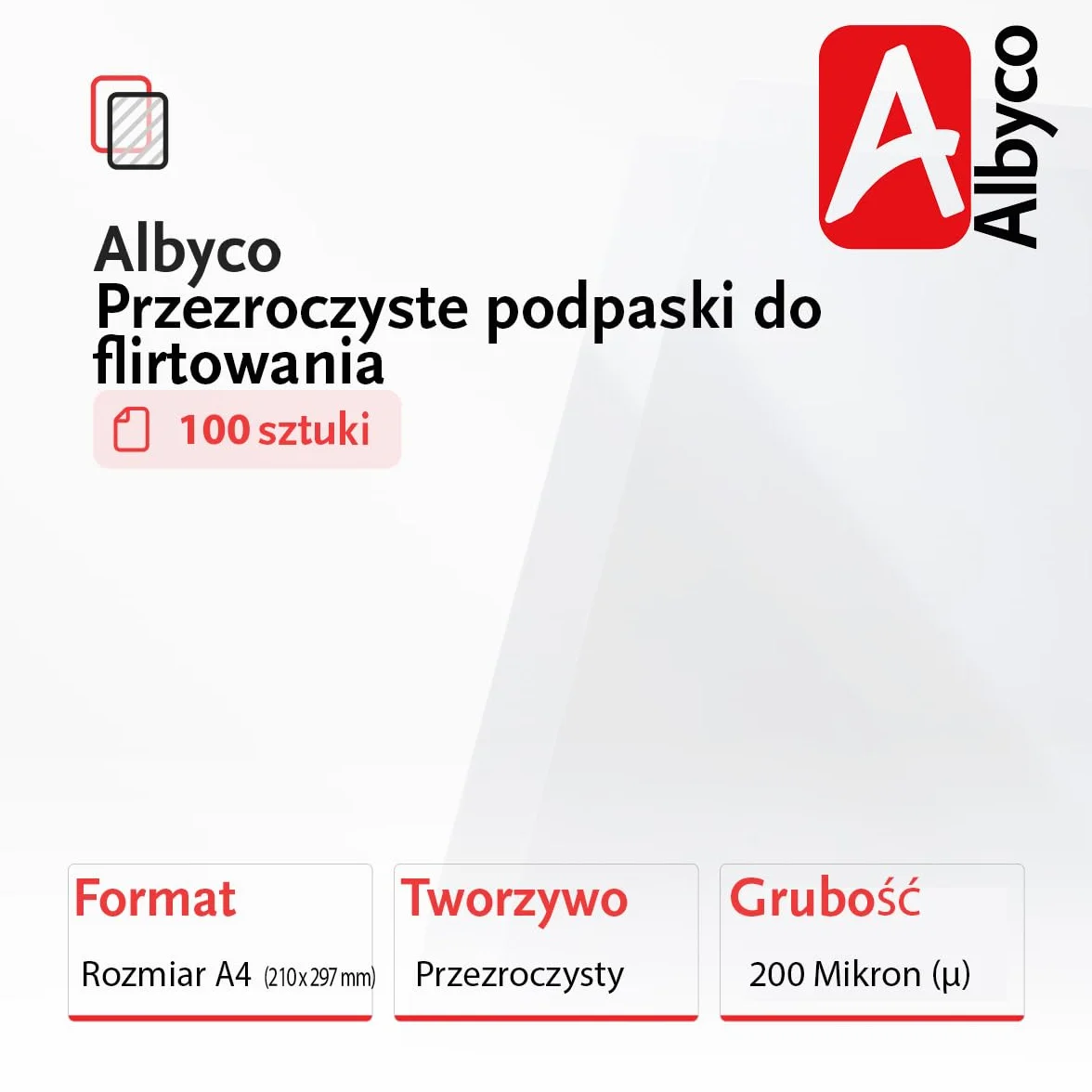 Albyco przezroczyste pokrywy błyszczące PVC A4 210x297mm 0,20mm 200 mikronów
