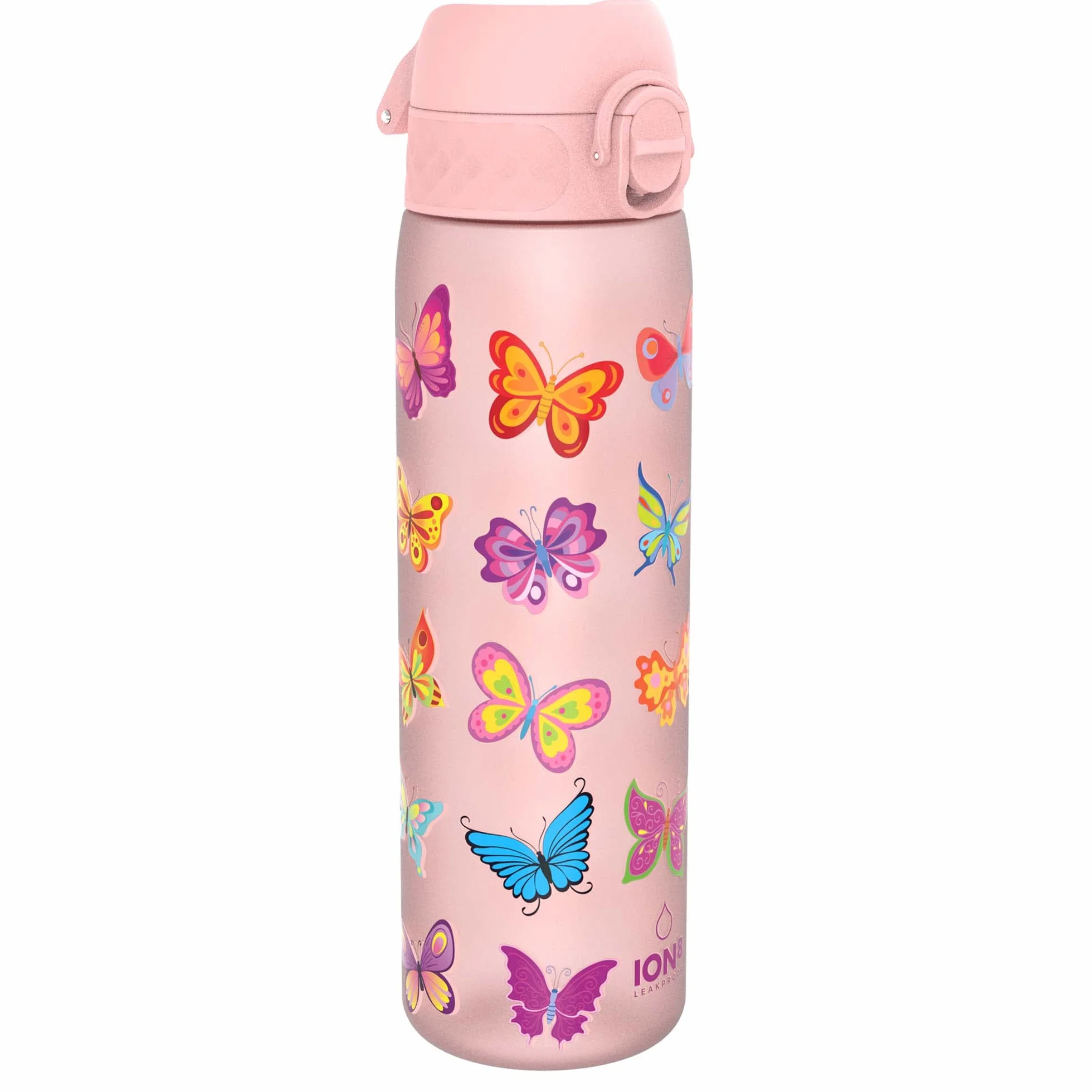 ION8 Butelka na Wodę, 500 ml/18 oz, Szczelna, Łatwe Otwieranie, Bezpieczny Zamek, Można Myć w Zmywarce, Bez BPA, Higieniczne Pokrycie, Uchwyt do Przenoszenia, Łatwa Czyszczenie, Bezwonny, Motyle