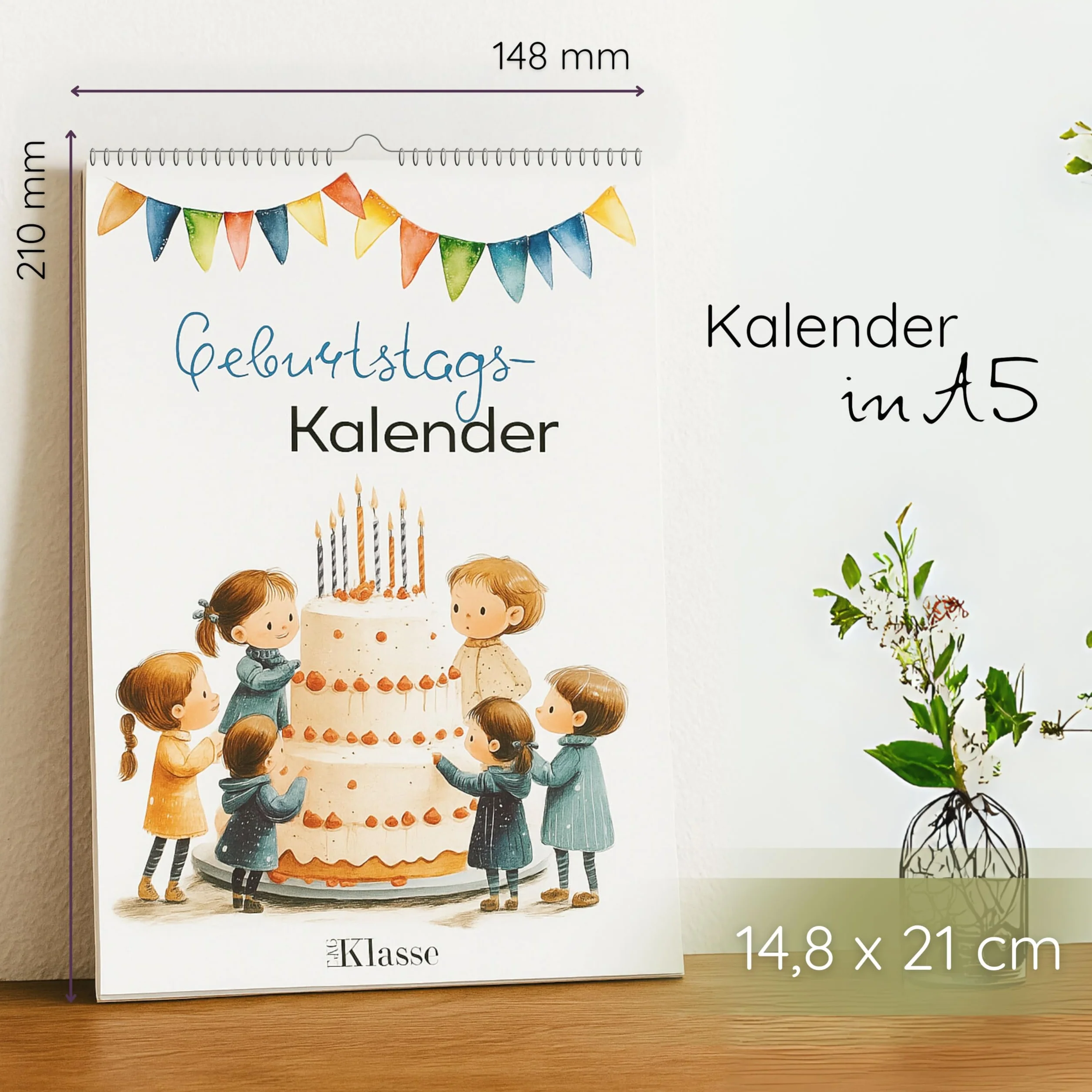 Kalendarz urodzinowy bez daty, planer urodzinowy, kalendarz ścienny, format A5, zawsze niezależny od roku, przegląd urodzinowy, do zawieszenia w delikatnej akwareli, dla dzieci, pory roku