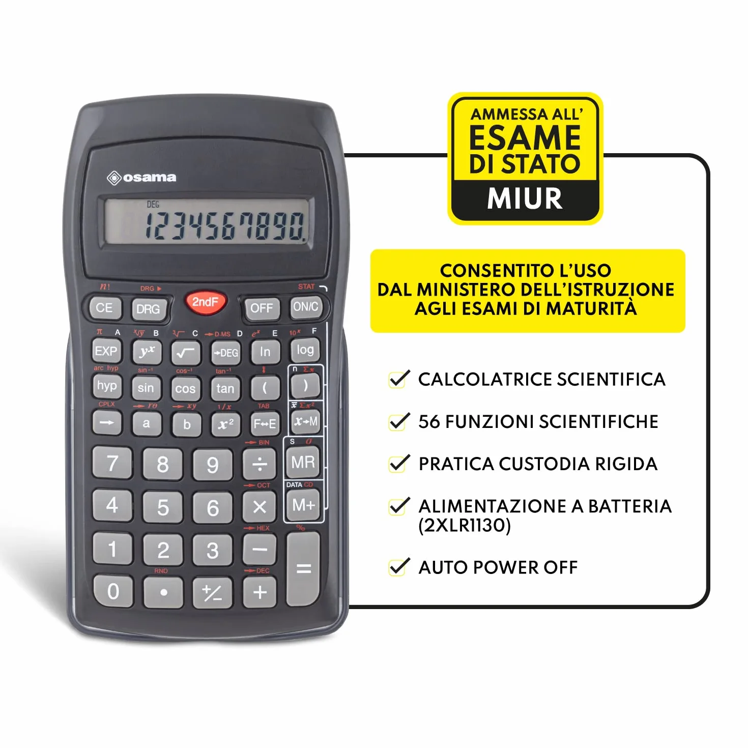 Osama - Calculadora Cientifica Escuela Ideal Como Accesorios y Material Oficina, Con 56 Funciones, 10 Cifras en Mantissa y 2 en Exponente - Calculadora Científica Con Funda Rígida Corredera, Negro