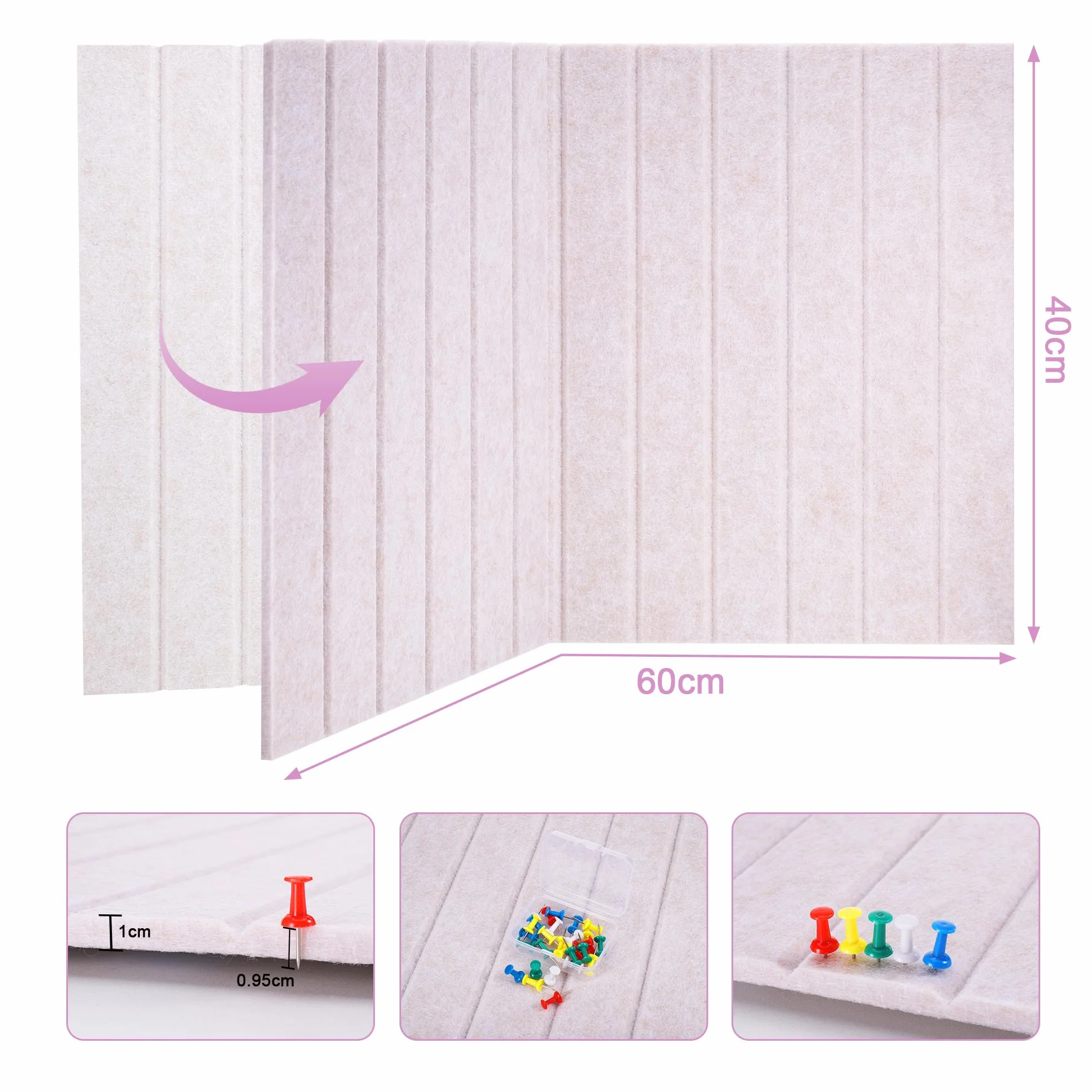 Tablica ogłoszeń korkowych 40 x 60 cm filcowa z taśmą samoprzylepną grubość 9 mm do biura