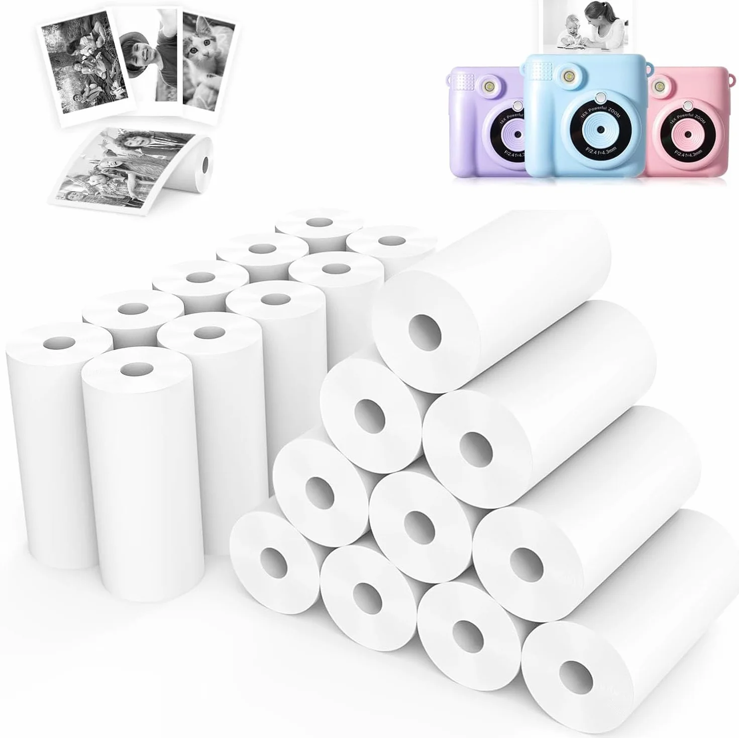 20 Pcs Kids Camera Paper(5.7X2.5cm(7m)) Print Paper Roll丨Thermal Printer Rolls, Suitable for Kids Camera Instant Print.