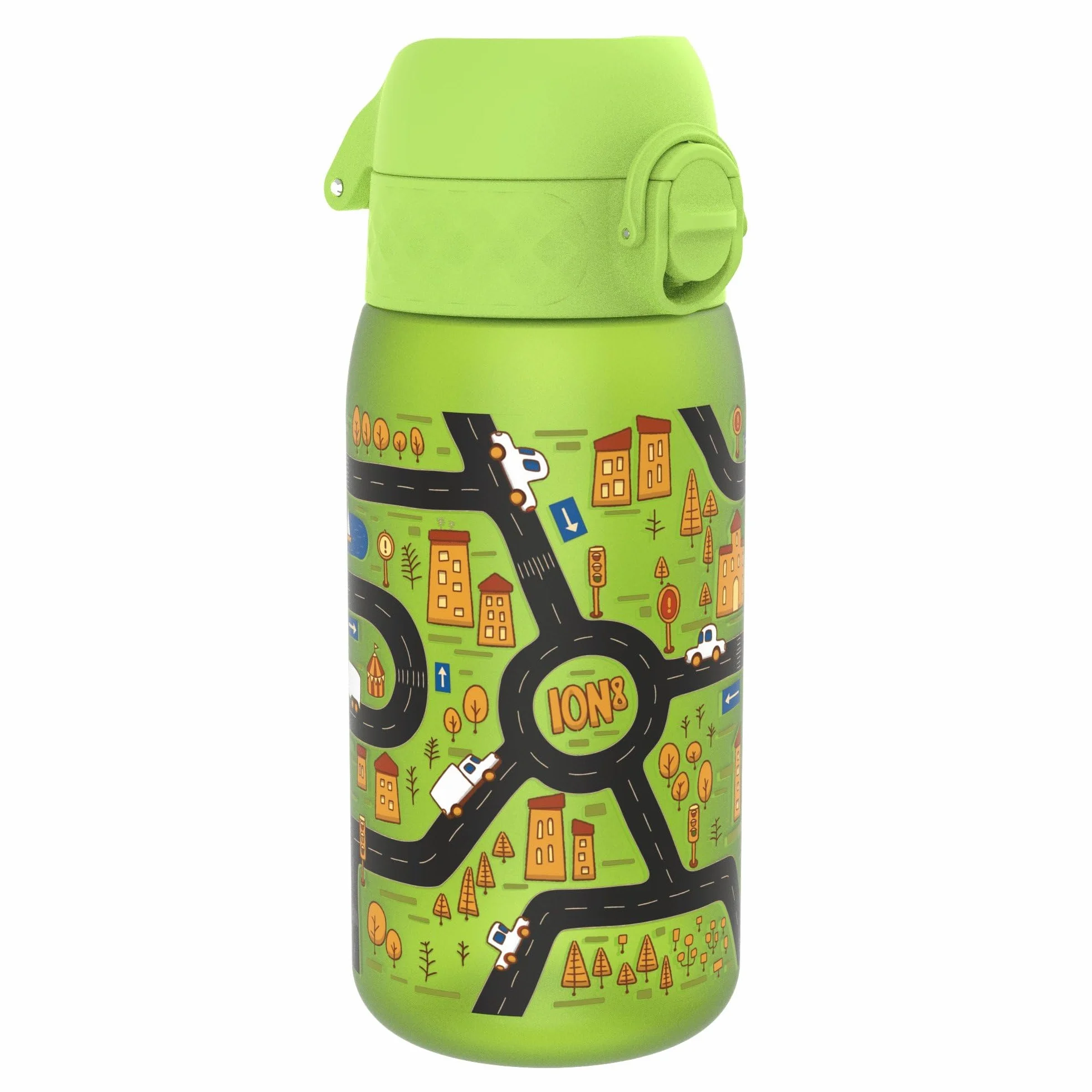 ION8 Butelka dla Dzieci, 350 ml/12 oz, Szczelna, Łatwa do Otwarcia, Bezpieczny Zamek, Można Myć w Zmywarce, Bez BPA, Uchwyt do Przenoszenia, Łatwa do Czyszczenia, Bezwonny, Auta