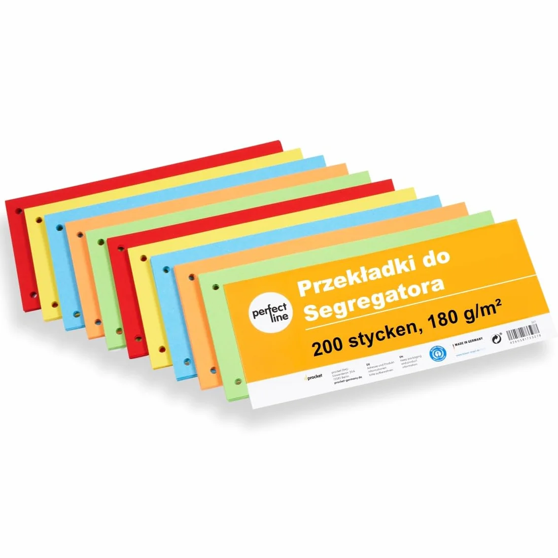 perfect line 200 Przekładki do Segregatora, Kartonowe Przekładki do Segregatorów z Recyklingu, Separatory do Segregatora Made in Germany, Przekładki Wielokolorowe, 5 Kolorów, Dziurkowane