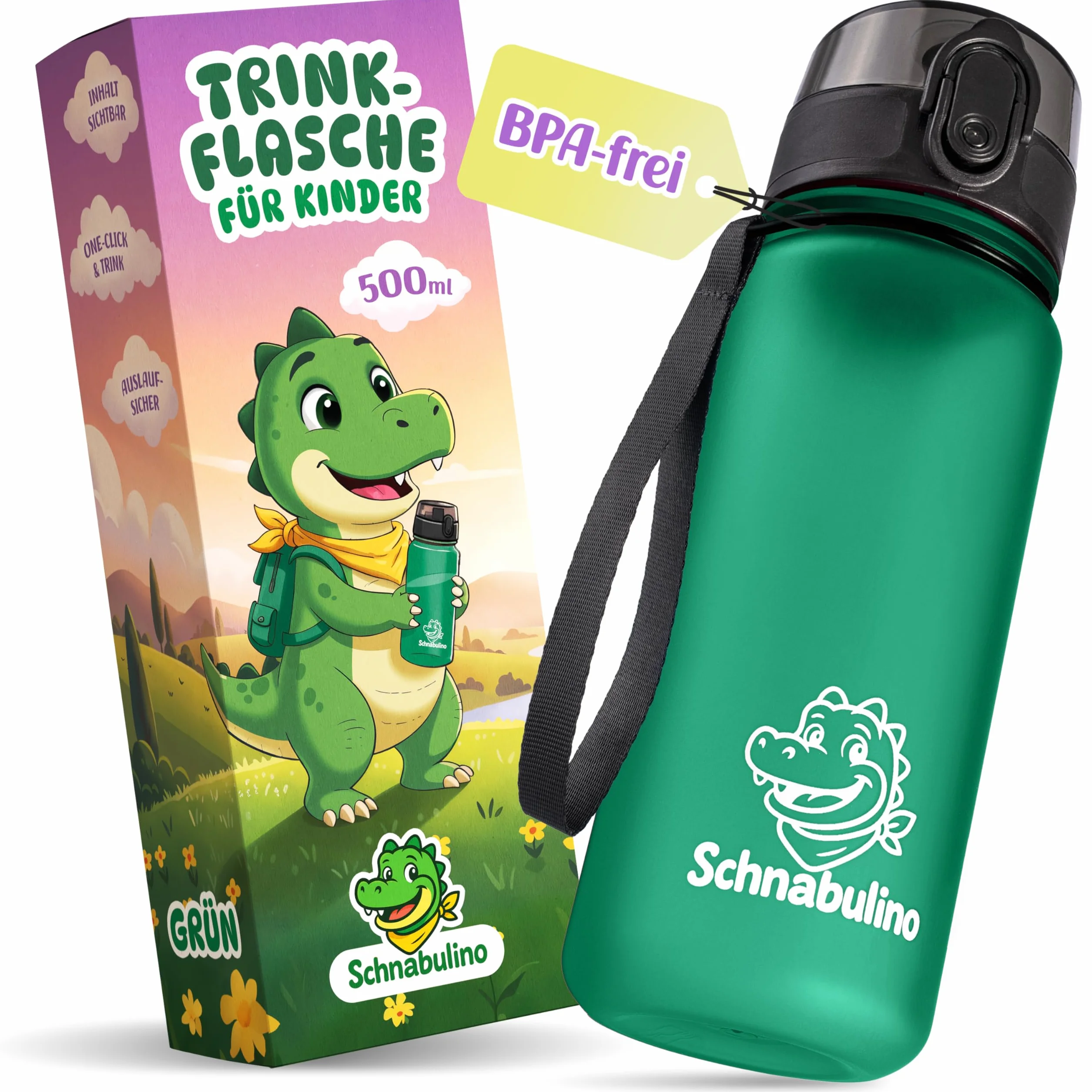butelka do picia dla dzieci 500 ml – bez BPA, szczelna, z tritanu z zamknięciem jednym kliknięciem i uchwytem – idealna do szkoły, przedszkola i sportu (zielona, 500 ml)