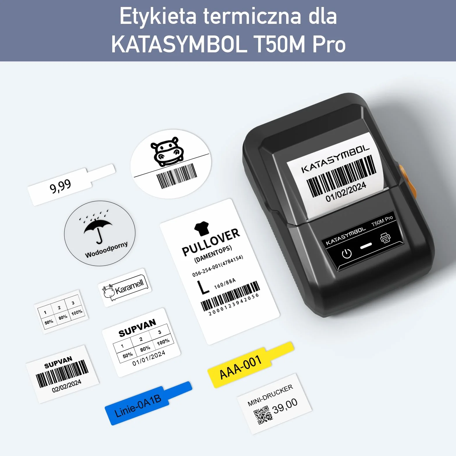 SUPVAN KATASYMBOL T50M Pro Taśma Do Drukarki Etykiet, Papier, Wodoodporne Etykiety Do Domu, Szkoły, Biura, 40 mm X 30 mm, 250 Etykiet/Rolka, 1 Rolka, Czarny Na Biały