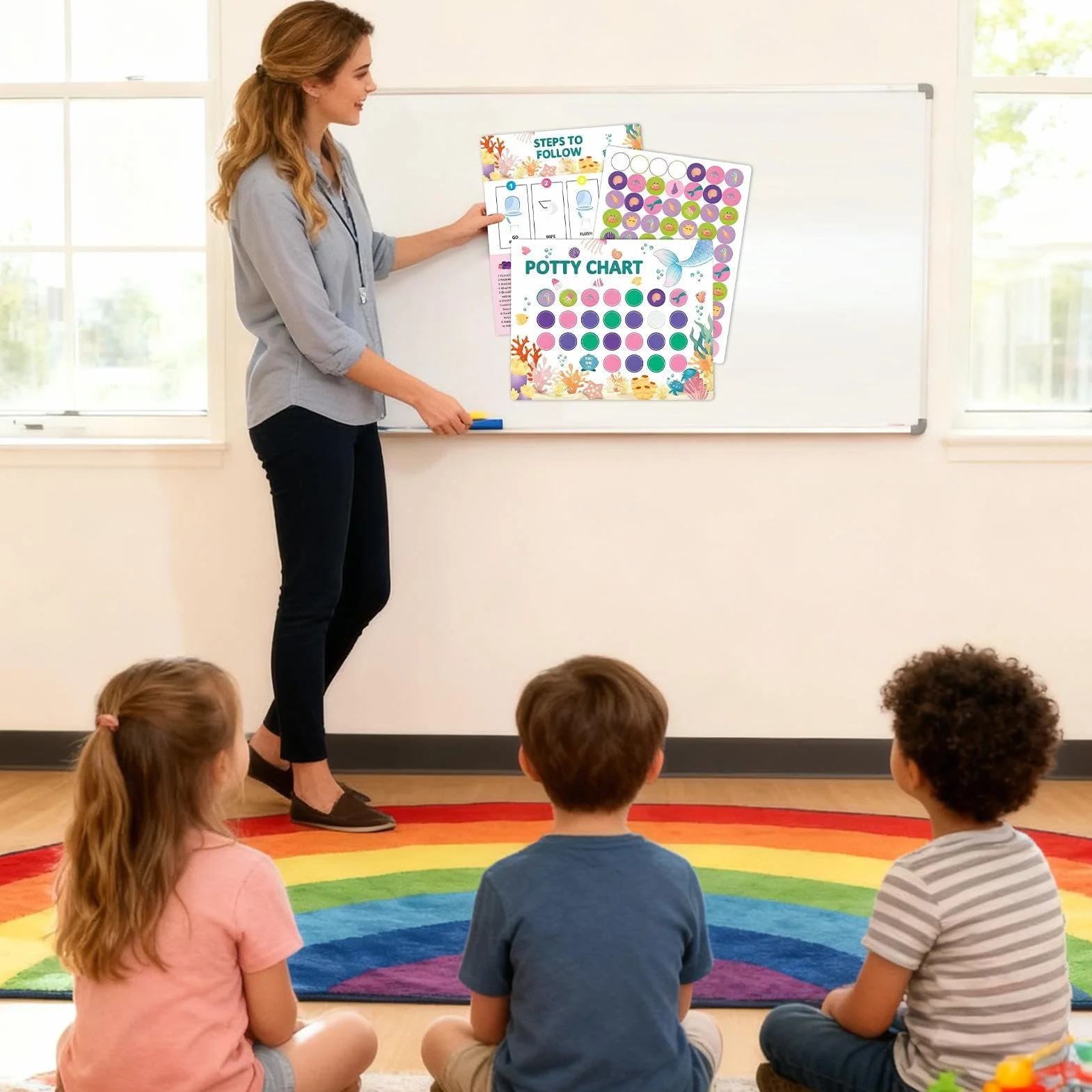 Potty Training Chart, interaktywny motywacyjny trener toaletowy, zabawny wykres naklejek na nagrodę, narzędzie rozwojowe dla dzieci, akcesoria dla dzieci w wieku 2-4 lat, dla dziewczynek, chłopców i