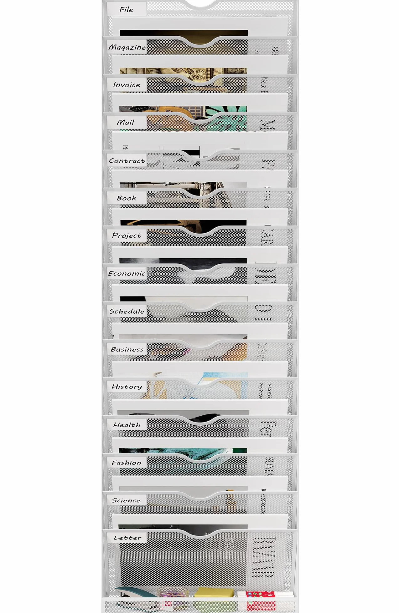 EasyPAG Uchwyt Ścienny na Dokumenty A4 16 Przedziały Metal Siatka,Wiszący Organizer na Dokumenty,Ścienny Stojak na Pocztę,Przechowywanie Czasopism do Biura & Domu,Biały