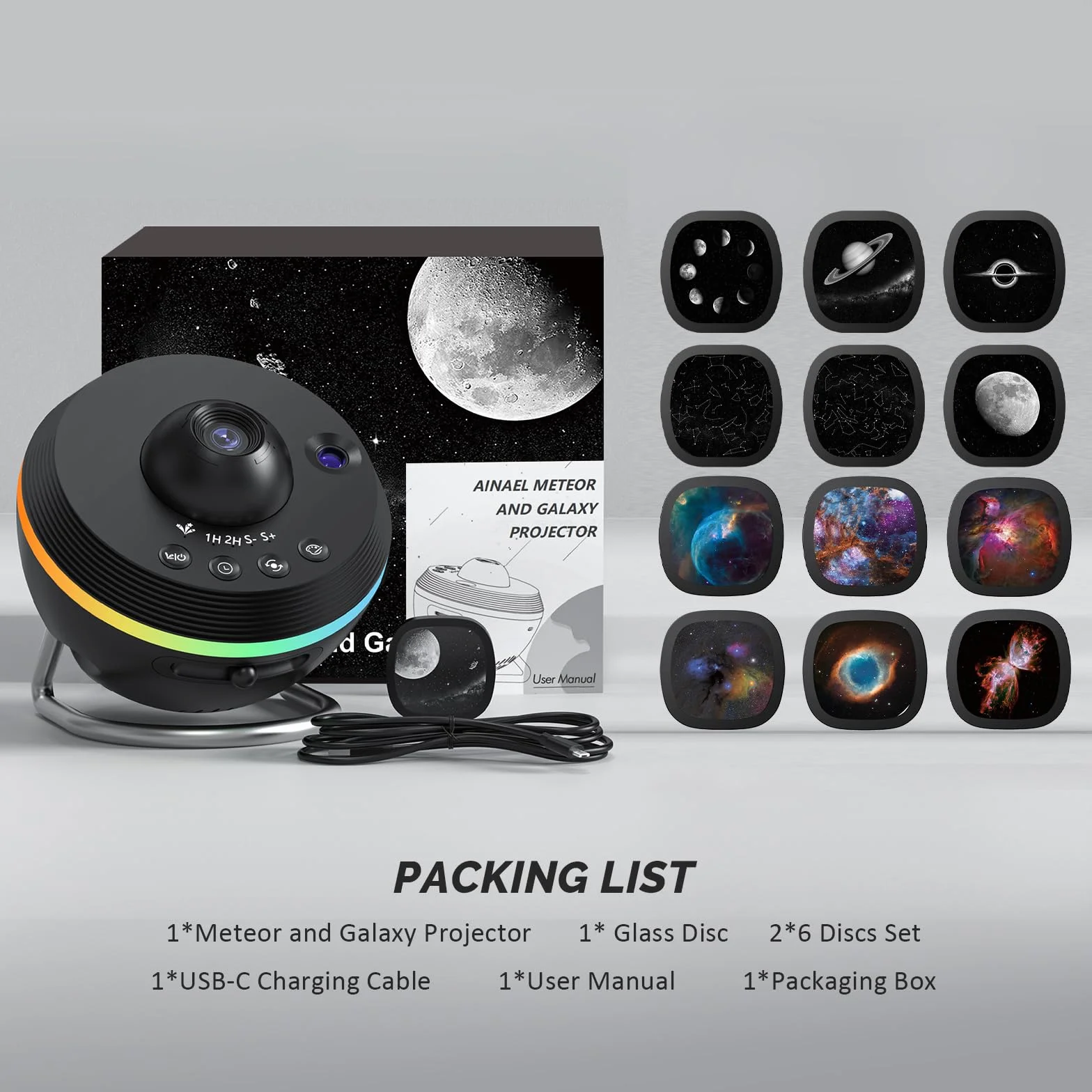 Galaxy Star Planetarium Projektor Niebo Gwiazda Lampka nocna z paskiem świetlnym Meteor 2 Zestaw Filmów
