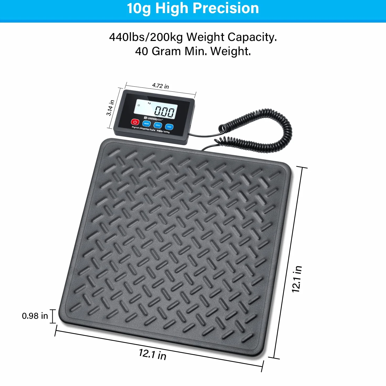 UNIWEIGH Cyfrowa waga pocztowa 199.6 kg x 10 g stal stopowa LCD Hold Tare