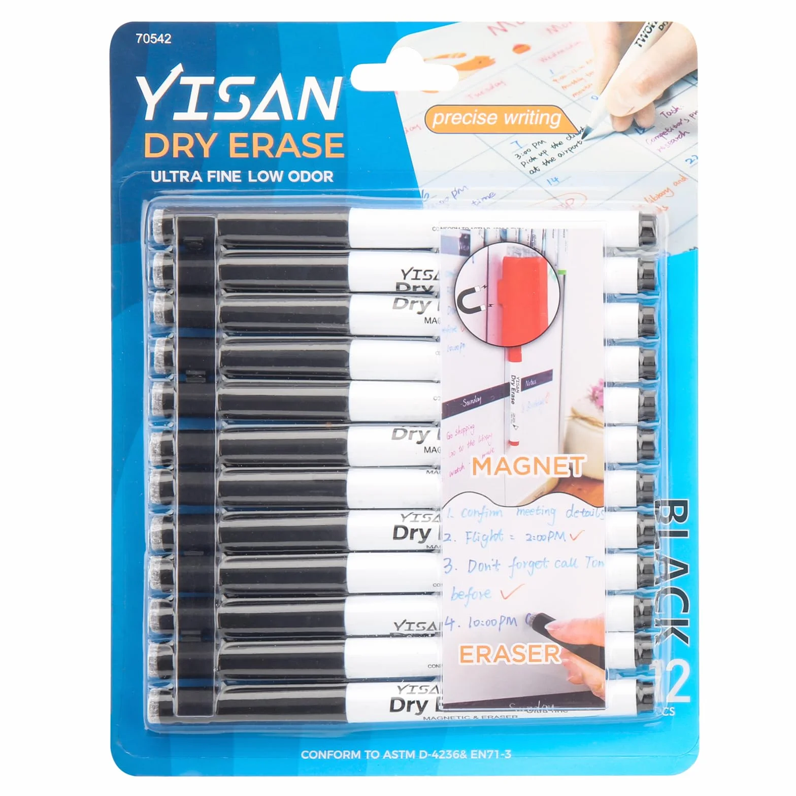 YISAN Markery magnetyczne do białej tablicy Fine Tip 0,7 mm, czarne, suche pisaki