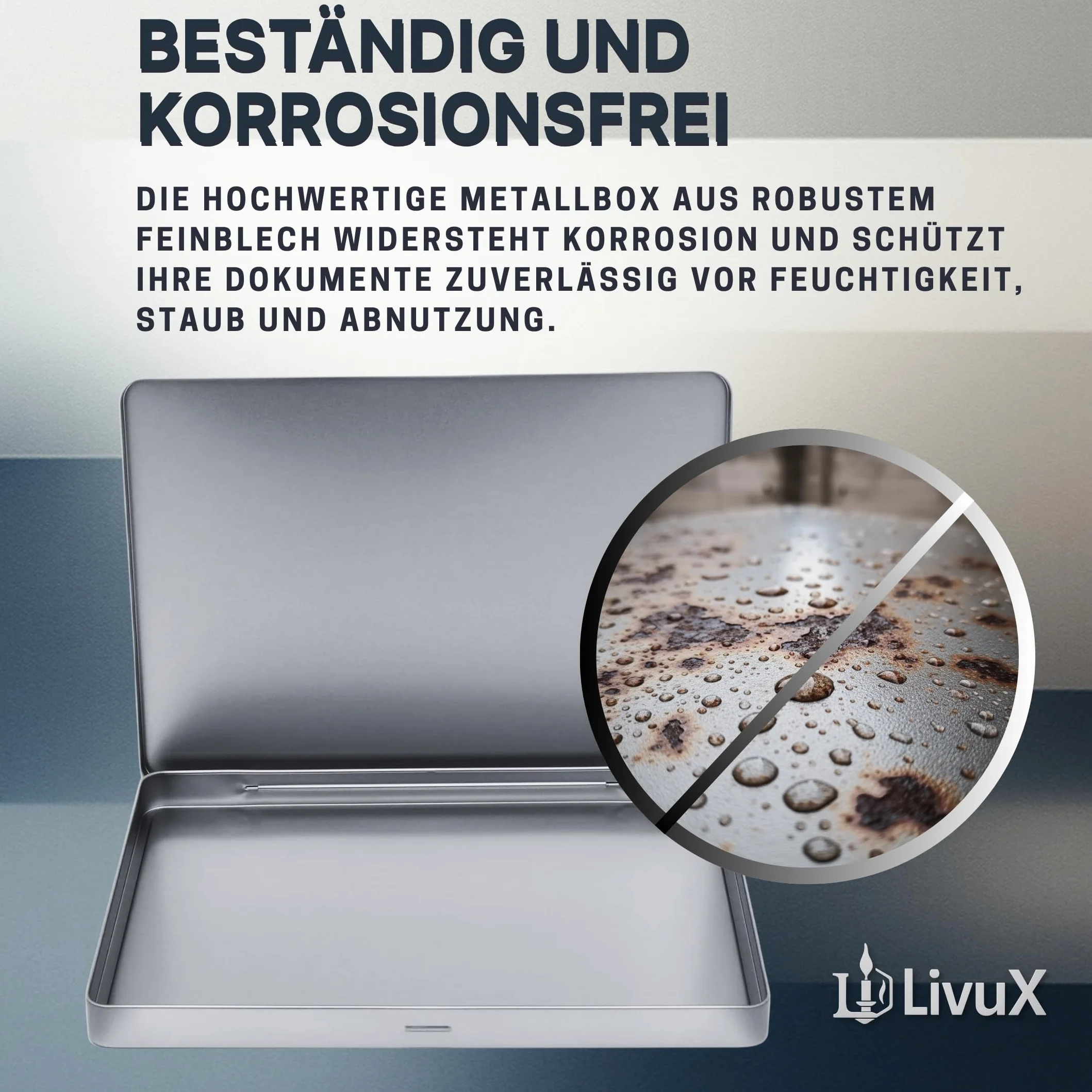 LivuX Pudełko na dokumenty DIN A4, 31 x 22 x 2,25 cm, 0,367 kg, prostokątne pudełko do przechowywania z pokrywką, do biura, domowego biura i archiwum, metal premium