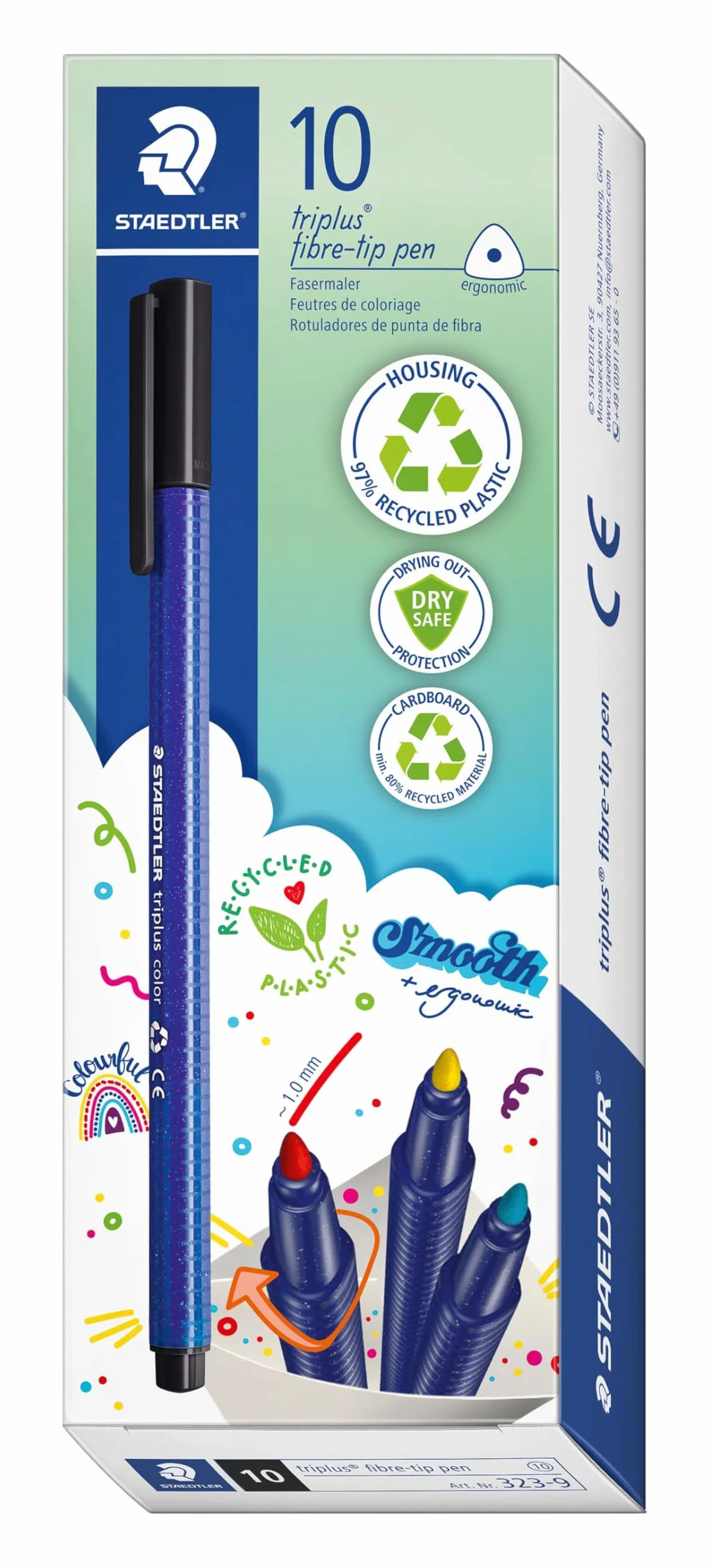 Staedtler 323 kolorowe flamastry Triplus, 1,0 mm, pomarańczowe, 10 sztuk