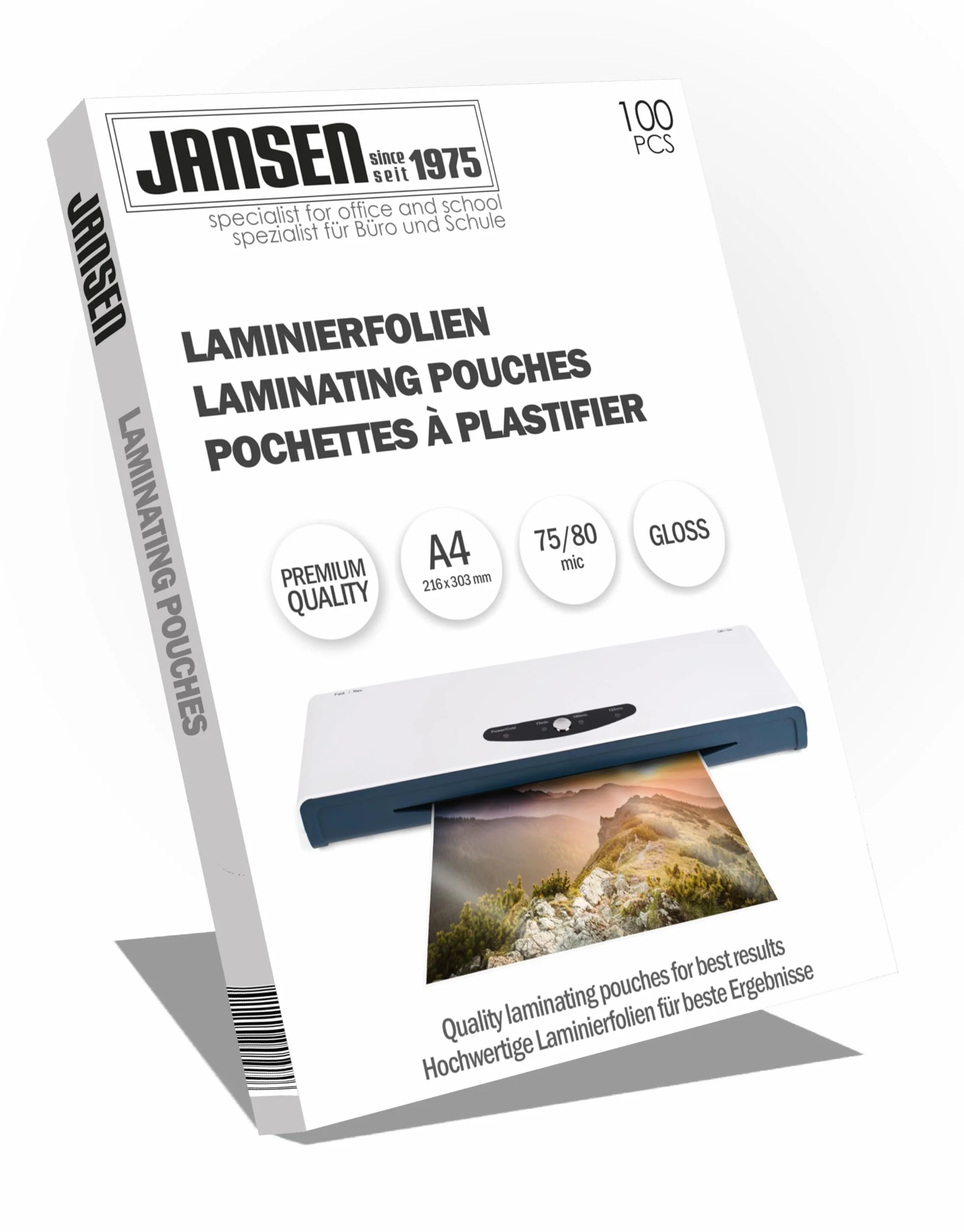 Jansen - Folia do laminowania A4 75/80 mic, opakowanie 100 sztuk - błyszczące