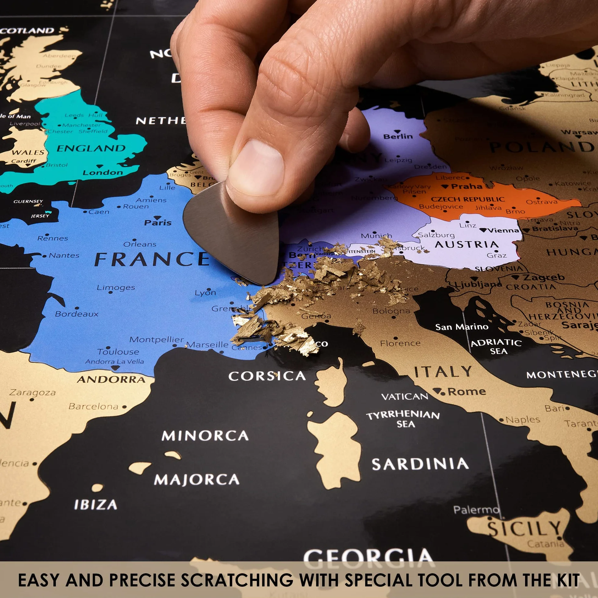 Mapa Europy do zdrapywania 24x16 plakat z miastami czarno-złota przypinka podróżne mapy ścienne Europa z drapakiem