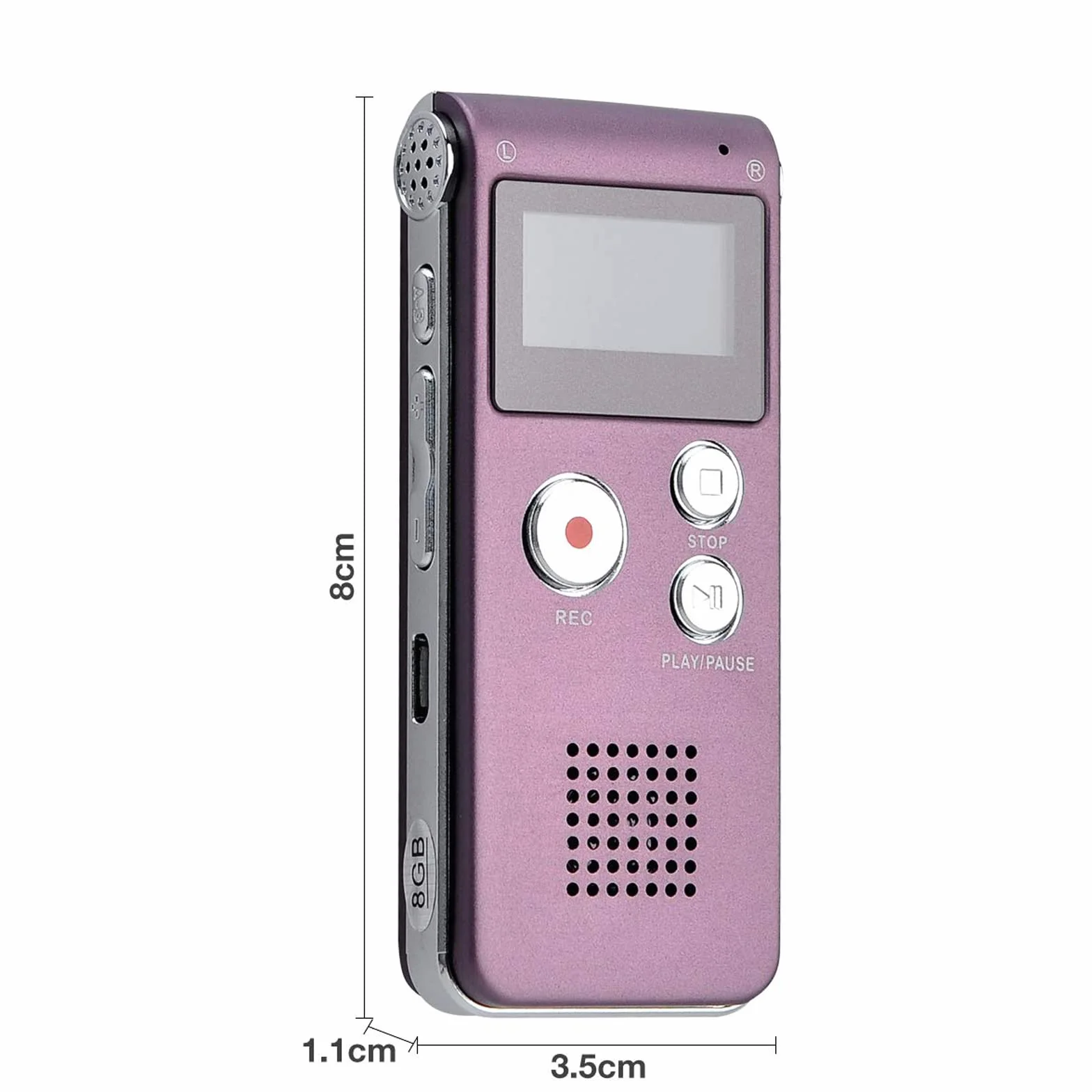 Lychee Dyktafon LCD 8 GB, ładowany przez USB, z wielofunkcyjnym cyfrowym rejestratorem audio i odtwarzaczem MP3 (czerwony)