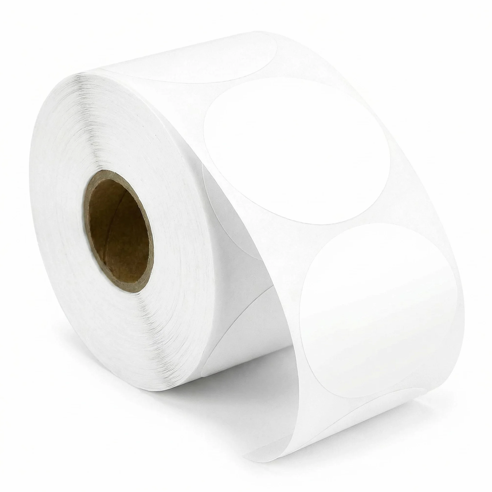 QWORK® 2 cale 50mm okrągłe etykiety Samoprzylepne naklejki termiczne do projektowania logo DIY Kod QR Etykiety adresowe Plakietki z imionami do drukarki etykiet (750 etykiet, białe)