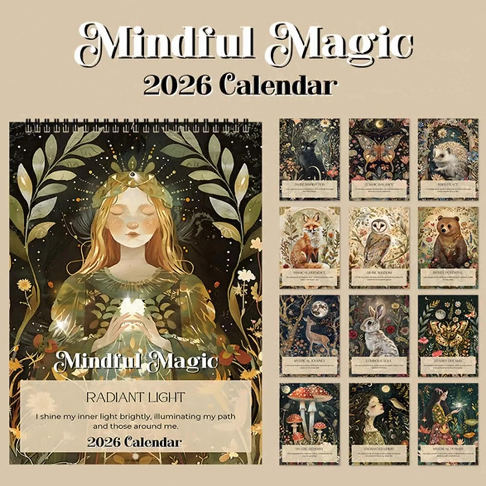 Mindful Magic kalendarz ścienny 2026 – inspirujący kalendarz 2026 z przeglądem miesięcy i afirmacjami, podobny kalendarz roczny, kalendarz miesięczny 2026, kalendarz ścienny 2026, do biura i domu
