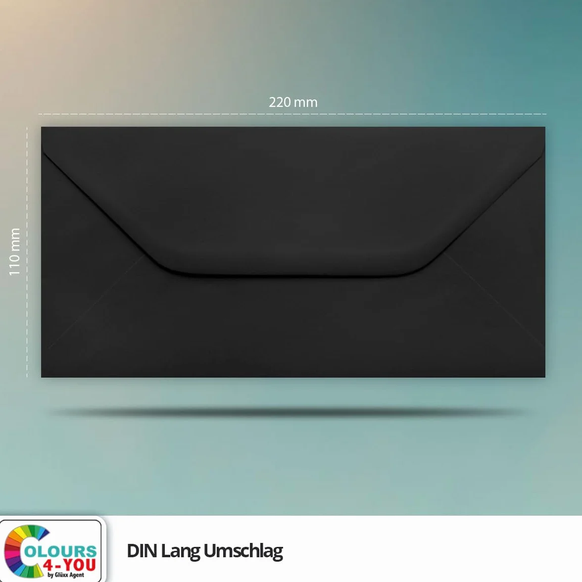 Colours-4-you 50 kopert DIN długie, czarne, 11,0 x 22,0 cm, koperty o gramaturze 80 g/m², klejenie na mokro z prostą klapką, koperty bez okienka