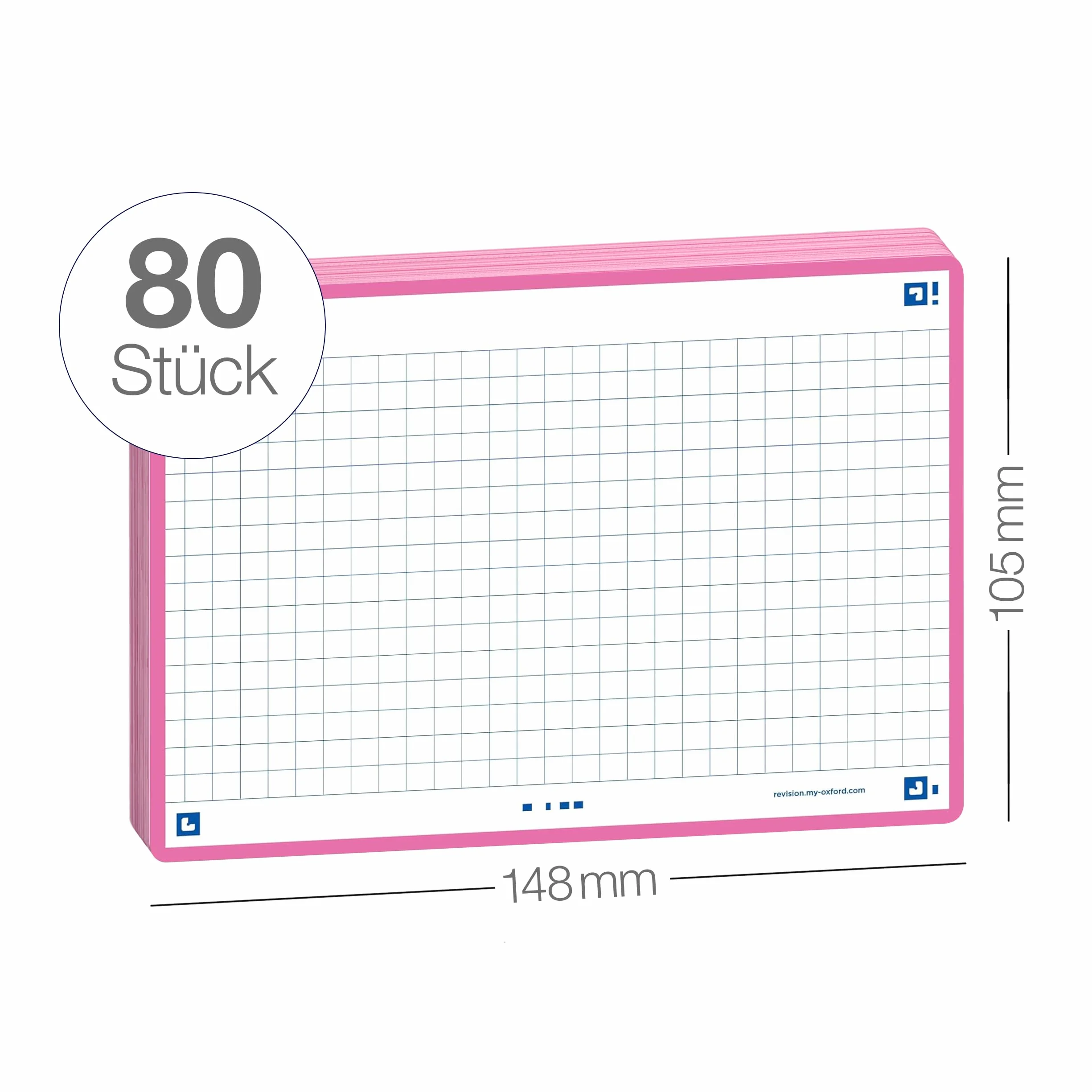 Oxford FLASH 2.0 fiszki A6, fiszki do nauki, 105 x 148 mm, w kratkę, fuksja, 80 arkuszy