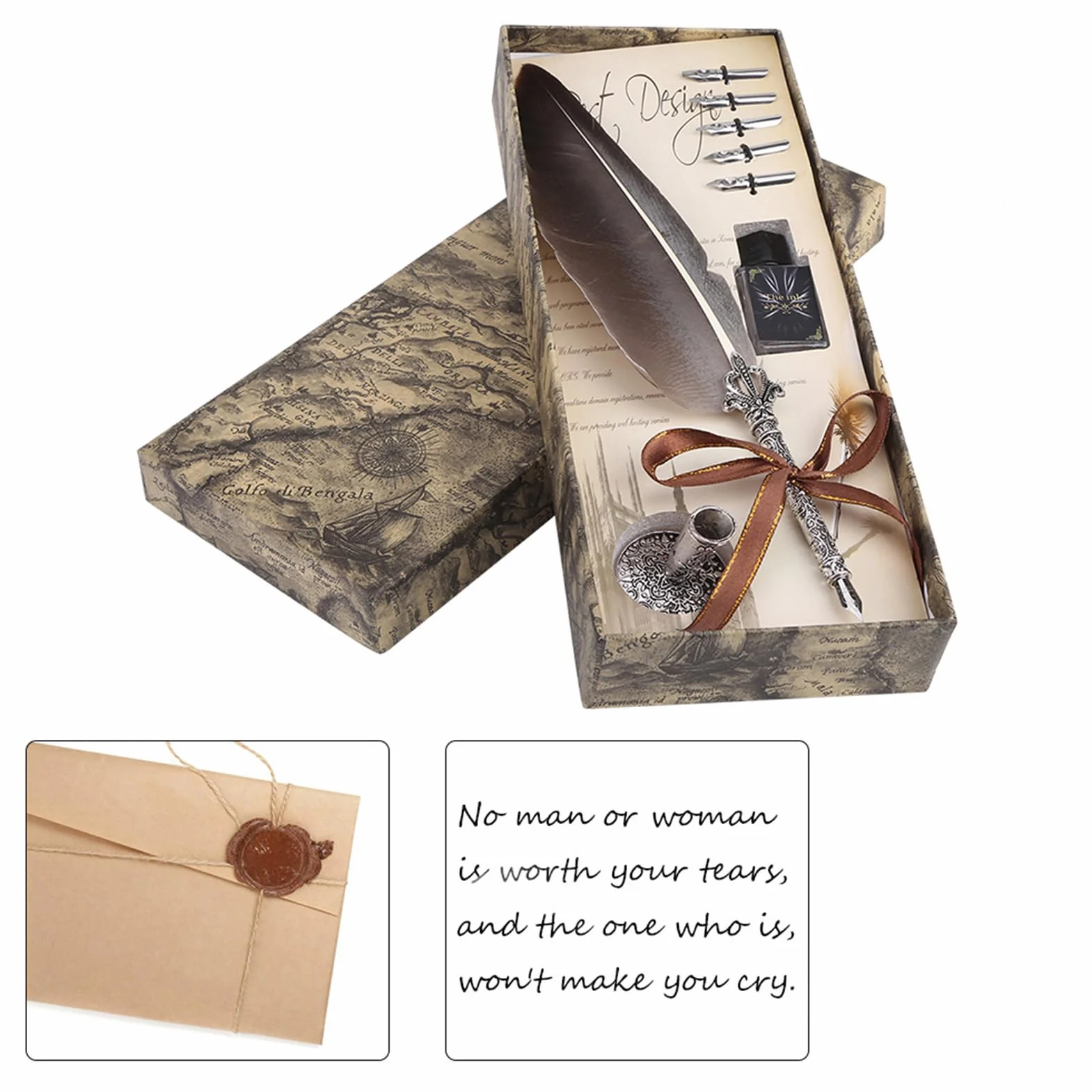 Stalówka Garosa Vintage Feather, Stalówka Z Antycznej Angielskiej Kaligrafii Dip Quill Pen Zestaw Do Pisania, Metalowy Wygląd Rzeźbienia, Papiernicze Pudełko Z 5 Stalówkami (Czarne)