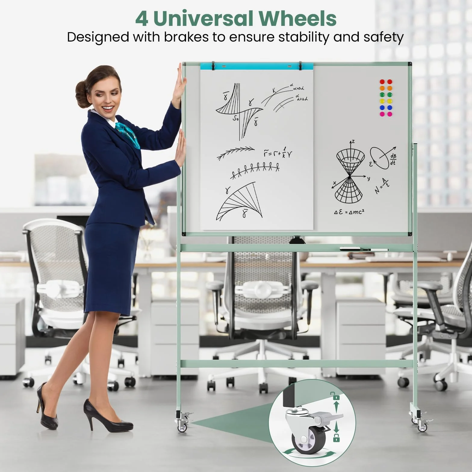 GIANTEX Przenośna tablica suchościeralna ze stojakiem, 120 x 90 cm, dwustronna tablica magnetyczna 160/180 cm, z regulacją wysokości i obracana o 360°, magnetyczna z półką na długopisy, do szkoły