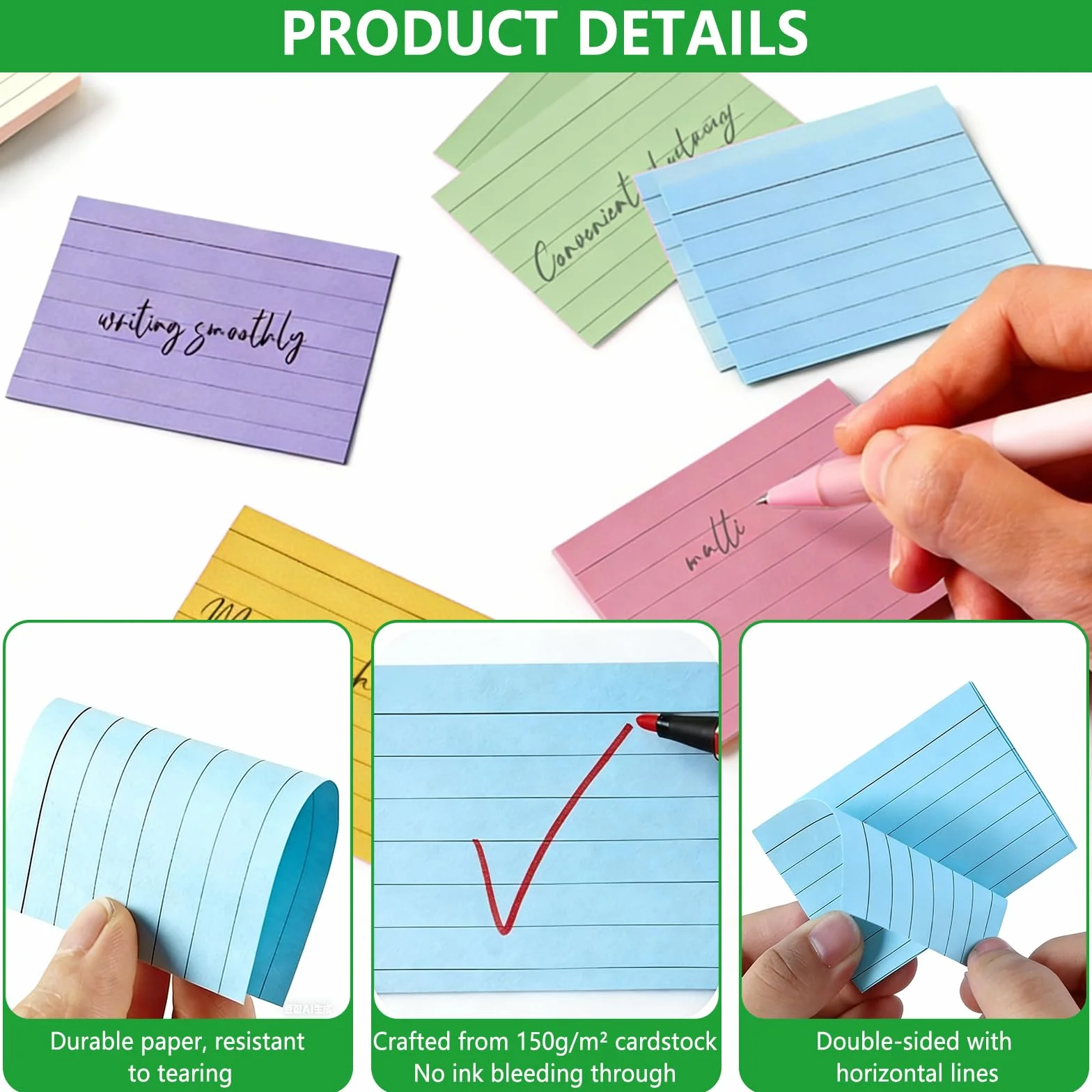 1200 Fiszek A8 w Linie, Kolorowe Karty Nauki 5,2 x 7,4 cm, 150 g/m² Papier, Karty Indeksowe do Słownictwa, Formuł i Notatek, Idealne do Biura, Szkoły, Prezentacji i Wykładów