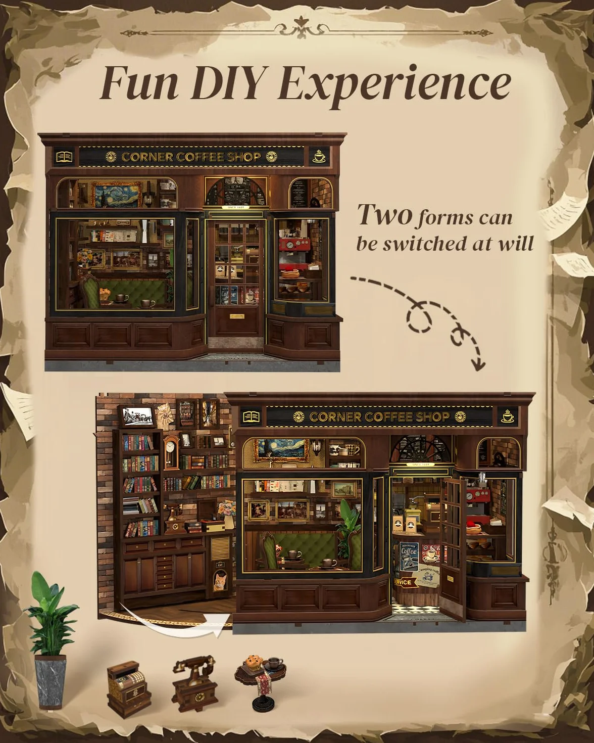 Cutefun Book Nook Kit – zestaw "zrób to sam" miniaturowy zestaw rzemieślniczy dla dorosłych – półka na książki, dekoracja 3D, drewniane puzzle, prezenty dla kobiet, nastolatków, miłośników książek