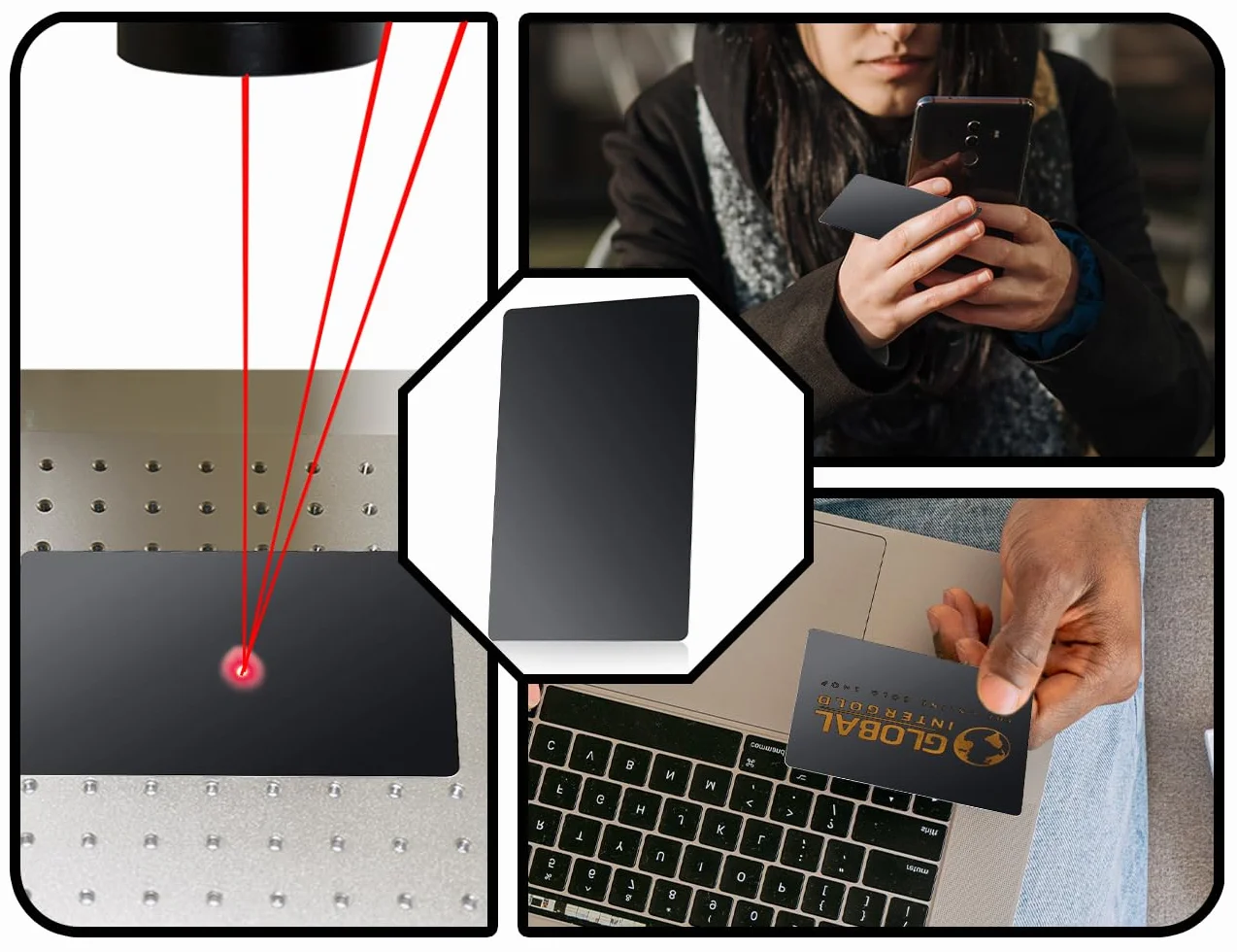 Metalowe wizytówki aluminium czarne grawerowane laserowo 8,6 x 5,4 cm 50 sztuk