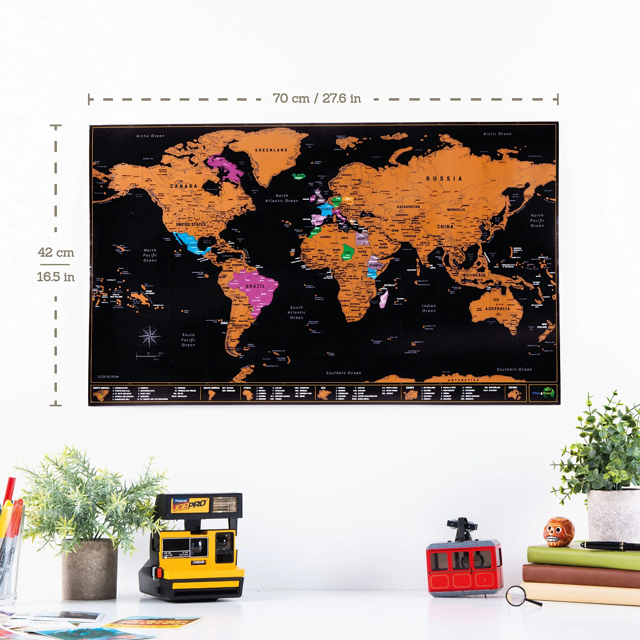 Atlas & Green Duża Mapa Świata Do Zdrapywania 70x42 cm Zestaw