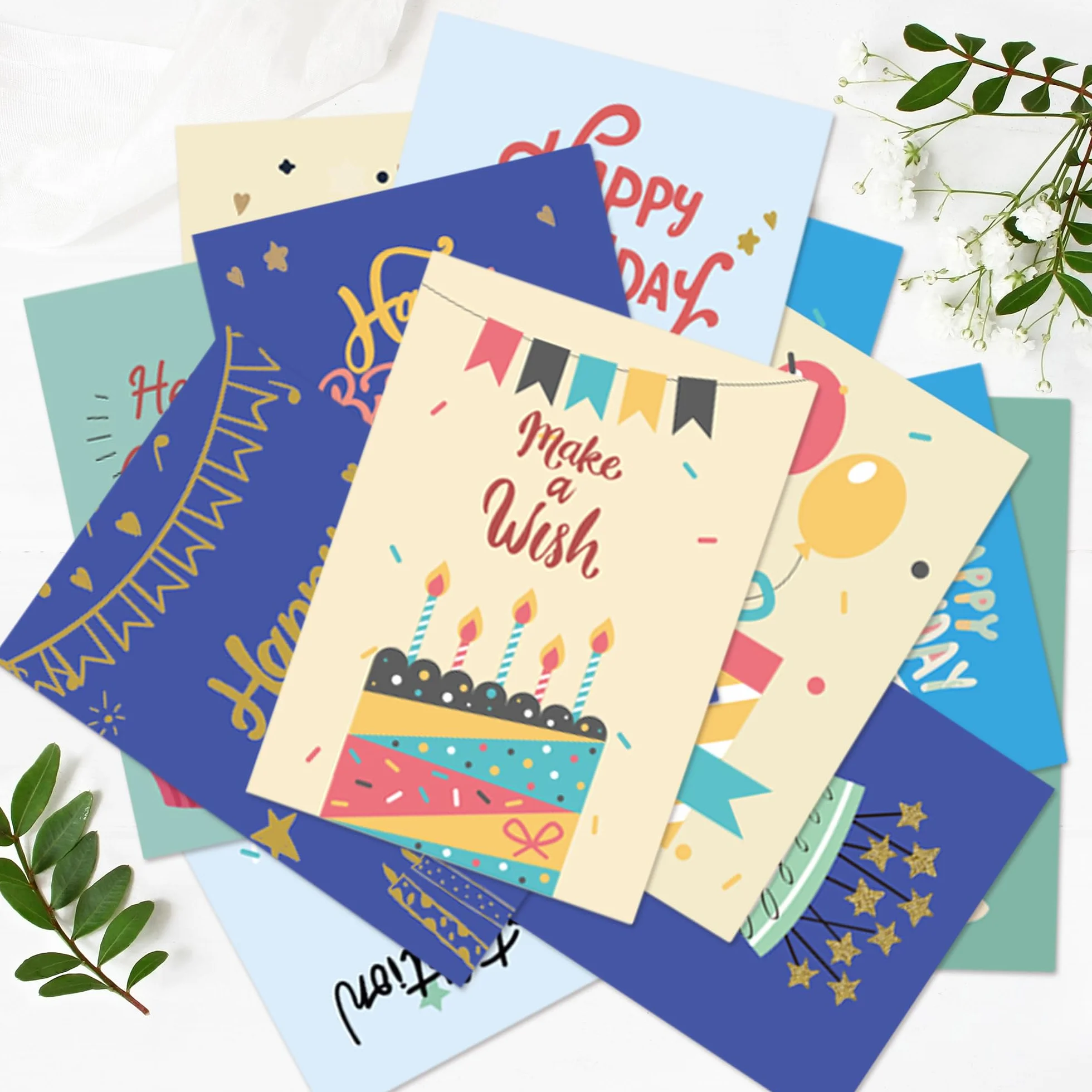 BIROYAL Zestaw 27 kartek urodzinowych z kopertą dla dzieci Happy Birthday