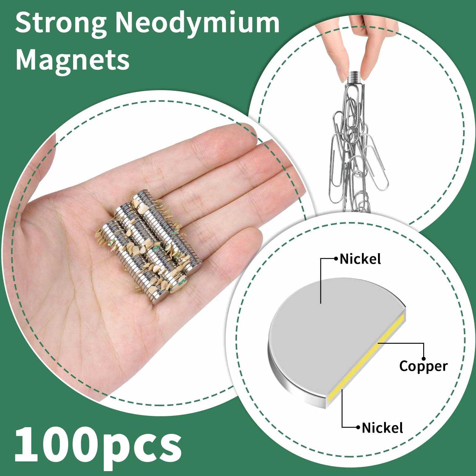 100 sztuk magnesów neodymowych, bardzo mocne, 8 x 1 mm, mini magnesy samoprzylepne, samoprzylepne, małe, na tablicę suchościeralną, lodówkę, zdjęcia, majsterkowanie