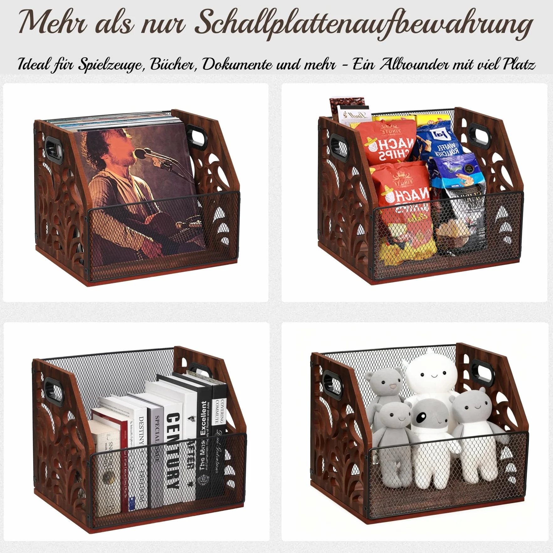 Regał do przechowywania płyt winylowych Vintage, drewniany uchwyt na płyty winylowe do przechowywania dla 70+ LP, również na albumy, magazyny, książki, akta, gazety