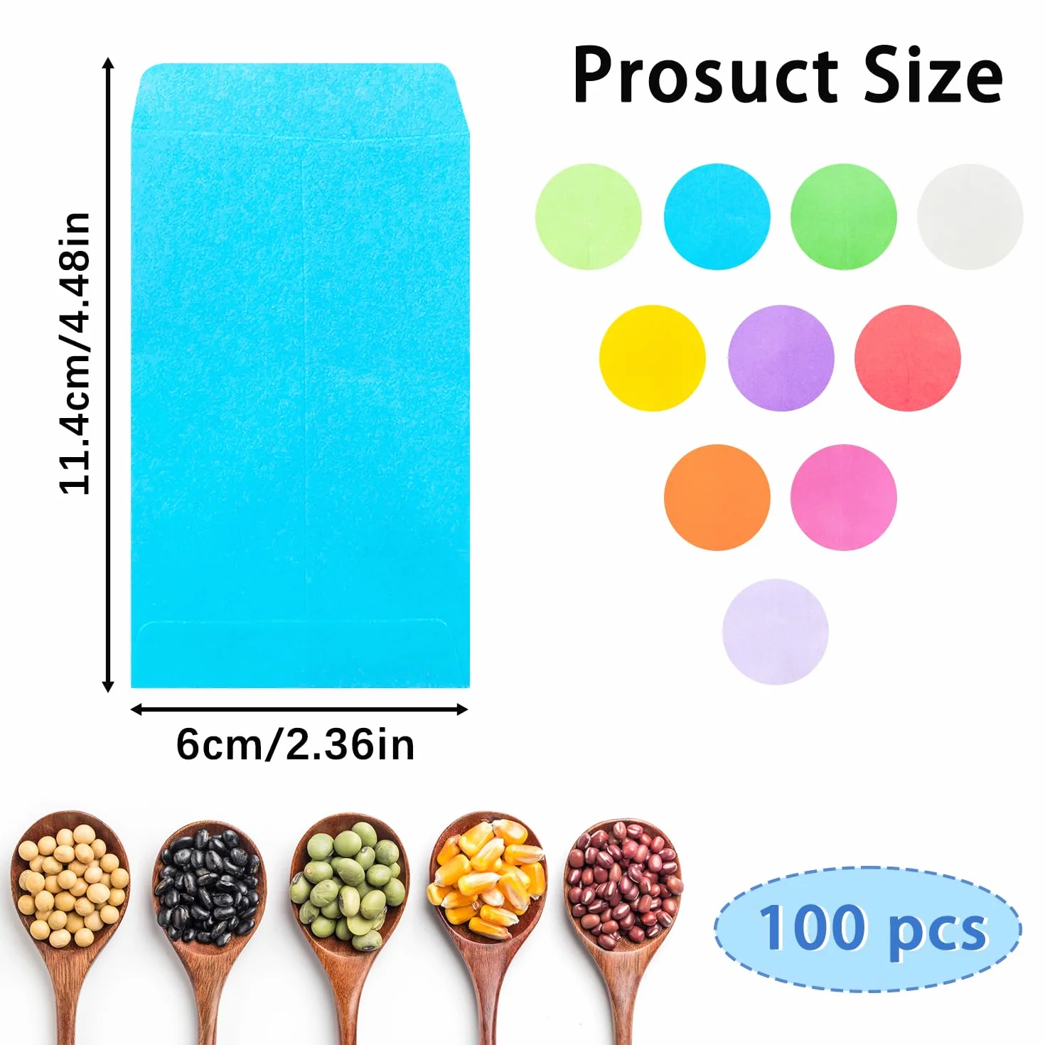 100 szt. Małe koperty, wielokolorowe koperty na pieniądze Koperty z nasionami Kraft Mini koperty Kolorowe koperty na nasiona Monety Prezenty pieniężne Zarobki Koraliki (10x6 cm / 3,9x2,4 cala)