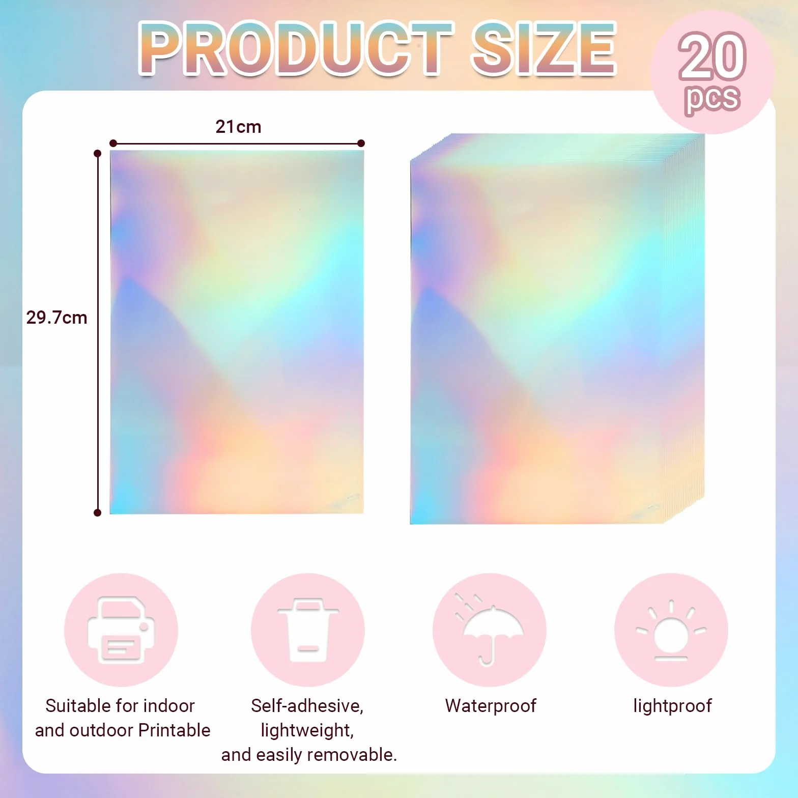 Atliberswo Premium folia holograficzna PET A4 - 20 arkuszy, przezroczysta folia laserowa z powłoką ochronną, do zastosowań przemysłowych i kreatywnych projektów