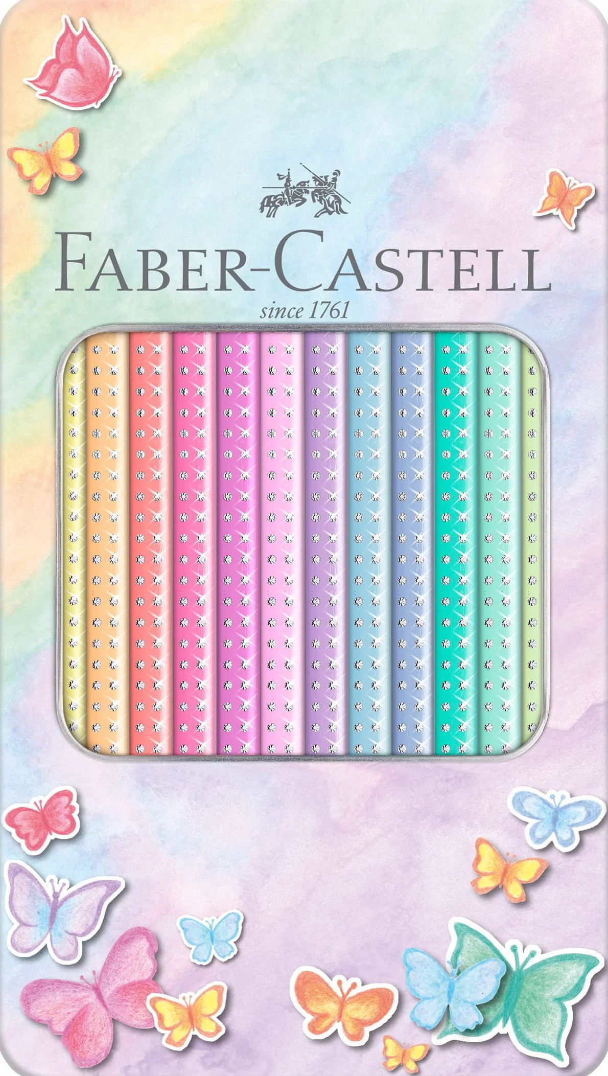 FABER-CASTELL zestaw kredek Sparkle Pastel 12 sztuk metalowe etui trójkątne