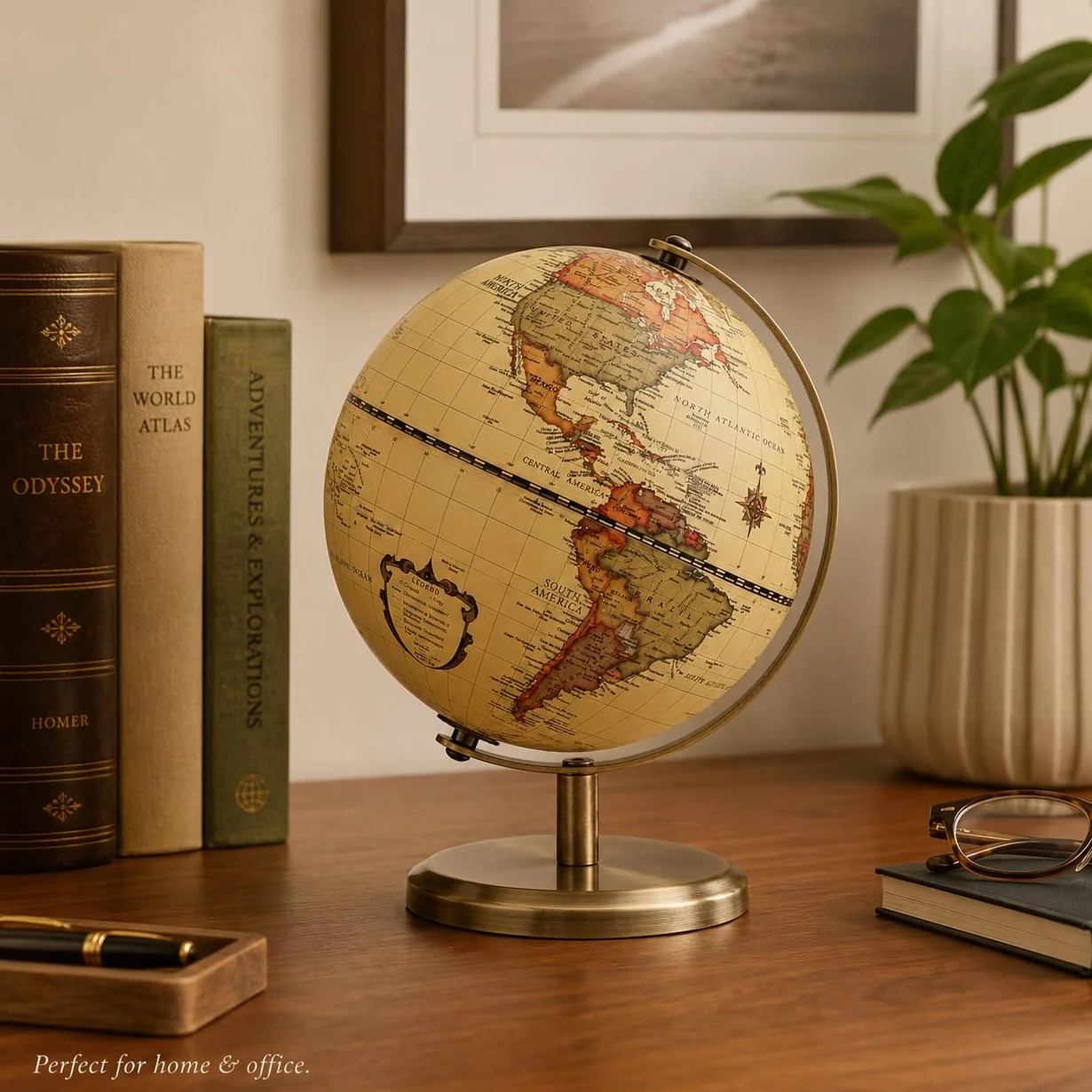Exerz 14 cm globus światowy mini antyczny globus - edukacyjna/geograficzna/nowoczesna dekoracja biurka - średnica 14 cm metalowy łuk i podstawa brązowy kolor - szkoła, dom i biuro