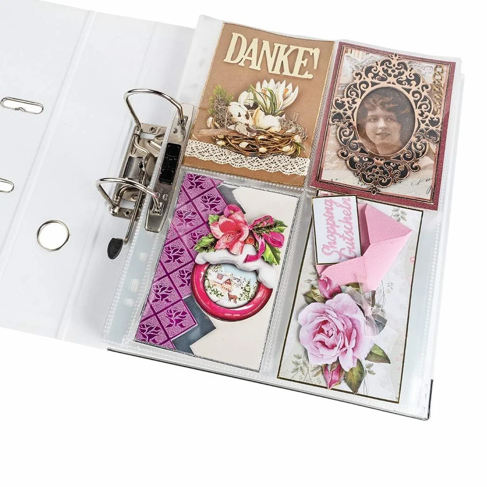 Ideen mit Herz Sammelhüllen | Klarsichthüllen | Prospekthüllen | DIN A4 | 4-geteilt | 4 Fächer je 10,8 x 15,2 cm | glasklar | 50 Stück | Fotohüllen | Postkartenhüllen