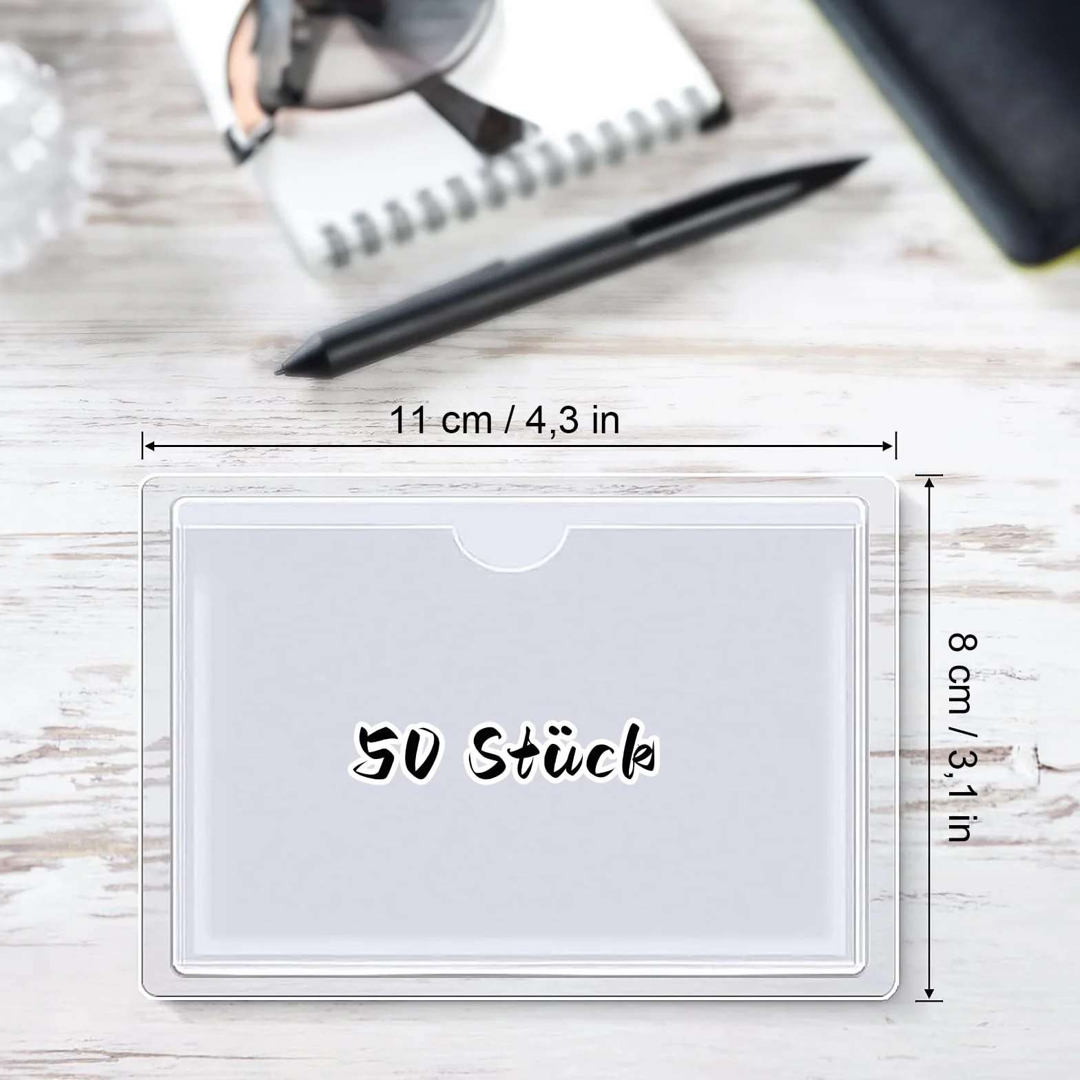 ACONDE 50 sztuk samoprzylepnych torebek na wizytówki, przezroczyste uchwyty na etykiety, z otworem u góry, do biura, szkoły, domu, 11 × 8 cm