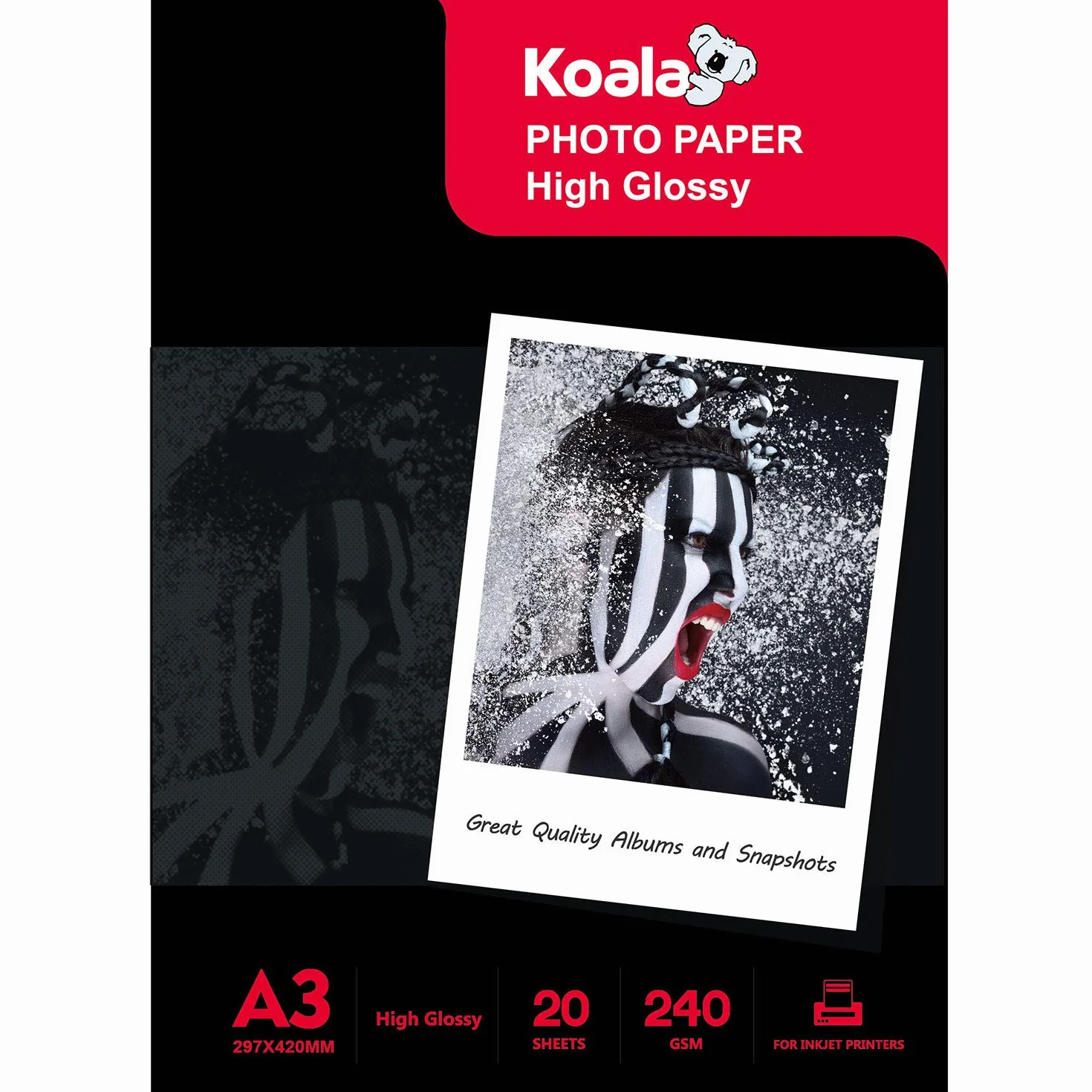 KOALA Atramentowy papier fotograficzny A3 błyszczący 20 arkuszy 240 GSM do drukarki atramentowej Canon HP Epson