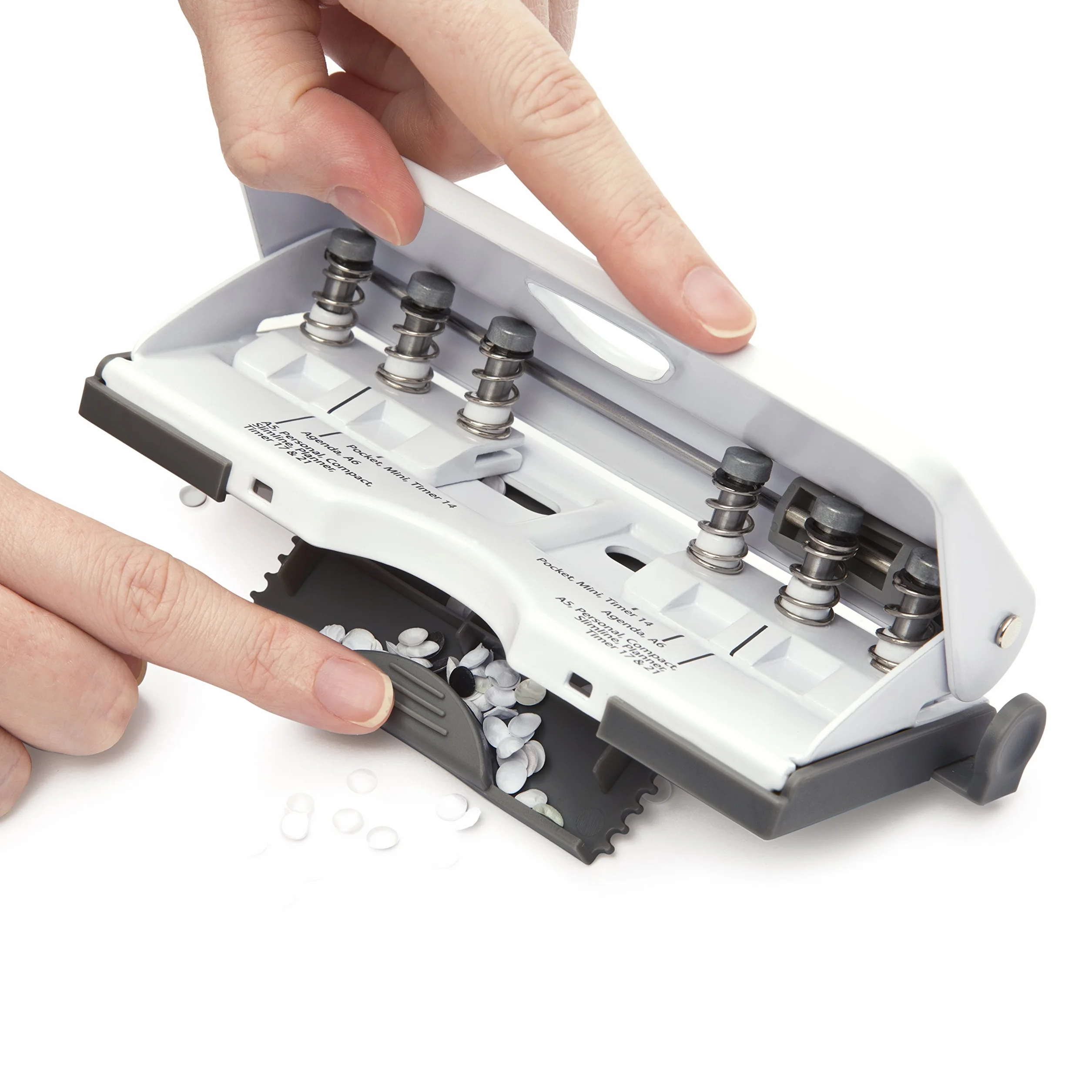 Rapesco 1321 Regulowany 6-otworowy perforator do organizera/agendy, pojemność perforacji na 10 arkuszy, biały
