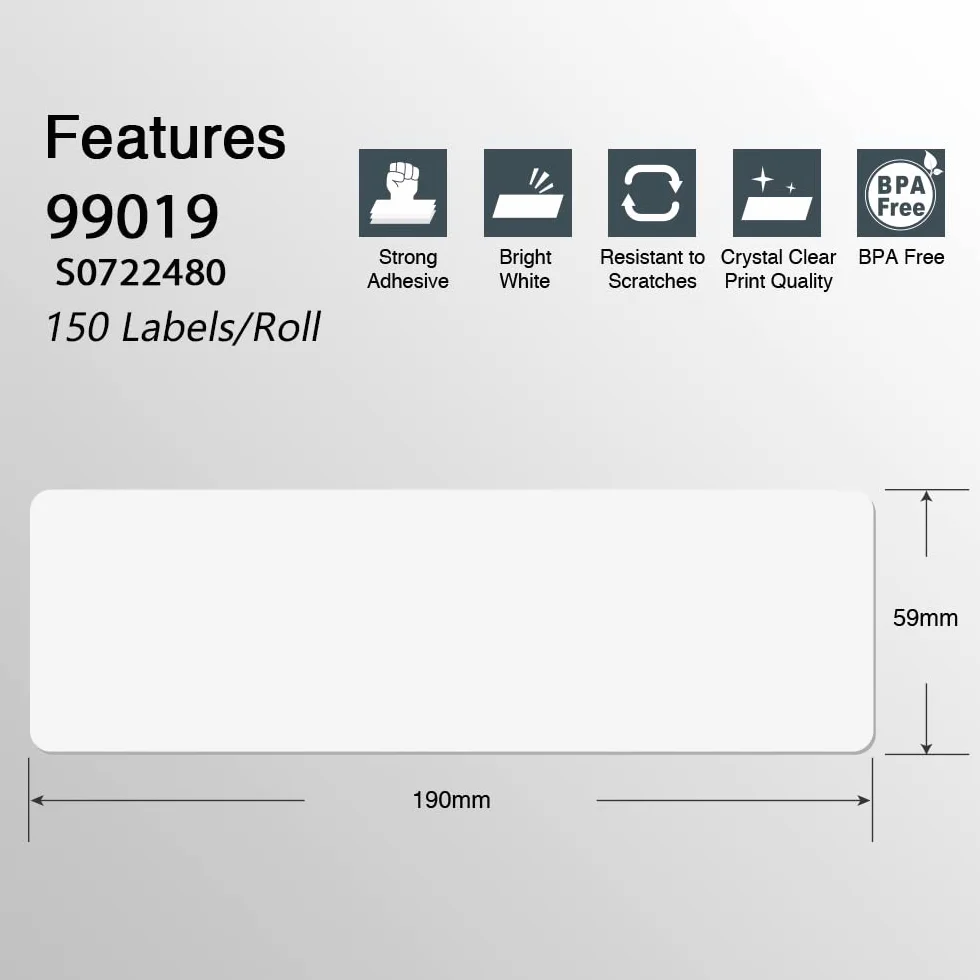 BETCKEY - 2 Rolek 99019 Etykiety Kompatybilne z DYMO, 59 x 190mm, 300 Etykiety Samoprzylepne Używane do Drukarka etykiet DYMO 450 Seria LabelWriter