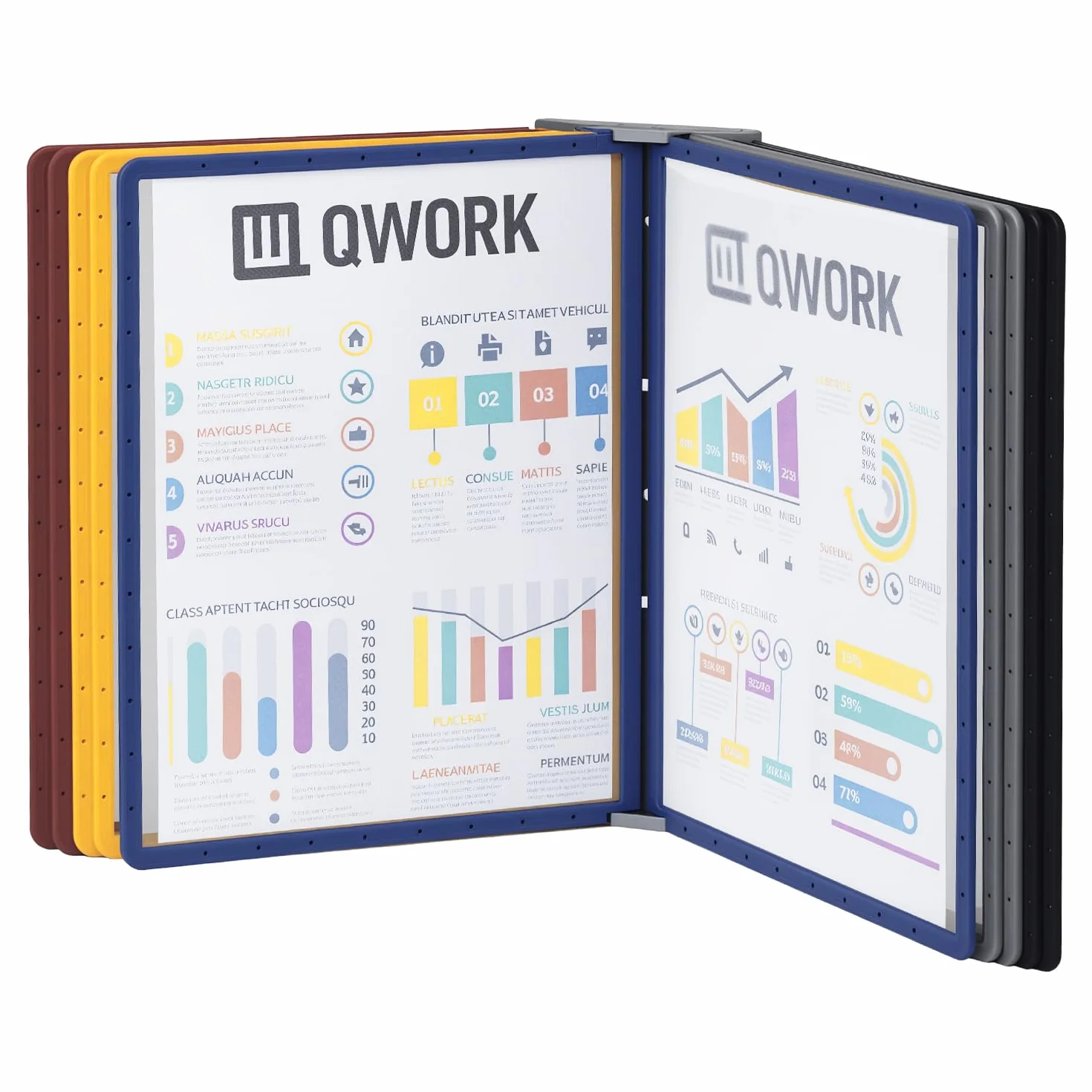 QWORK Magnetyczny uchwyt na dokumenty A4 na ścianę, 10 paneli, czarny, z tablicą magnetyczną