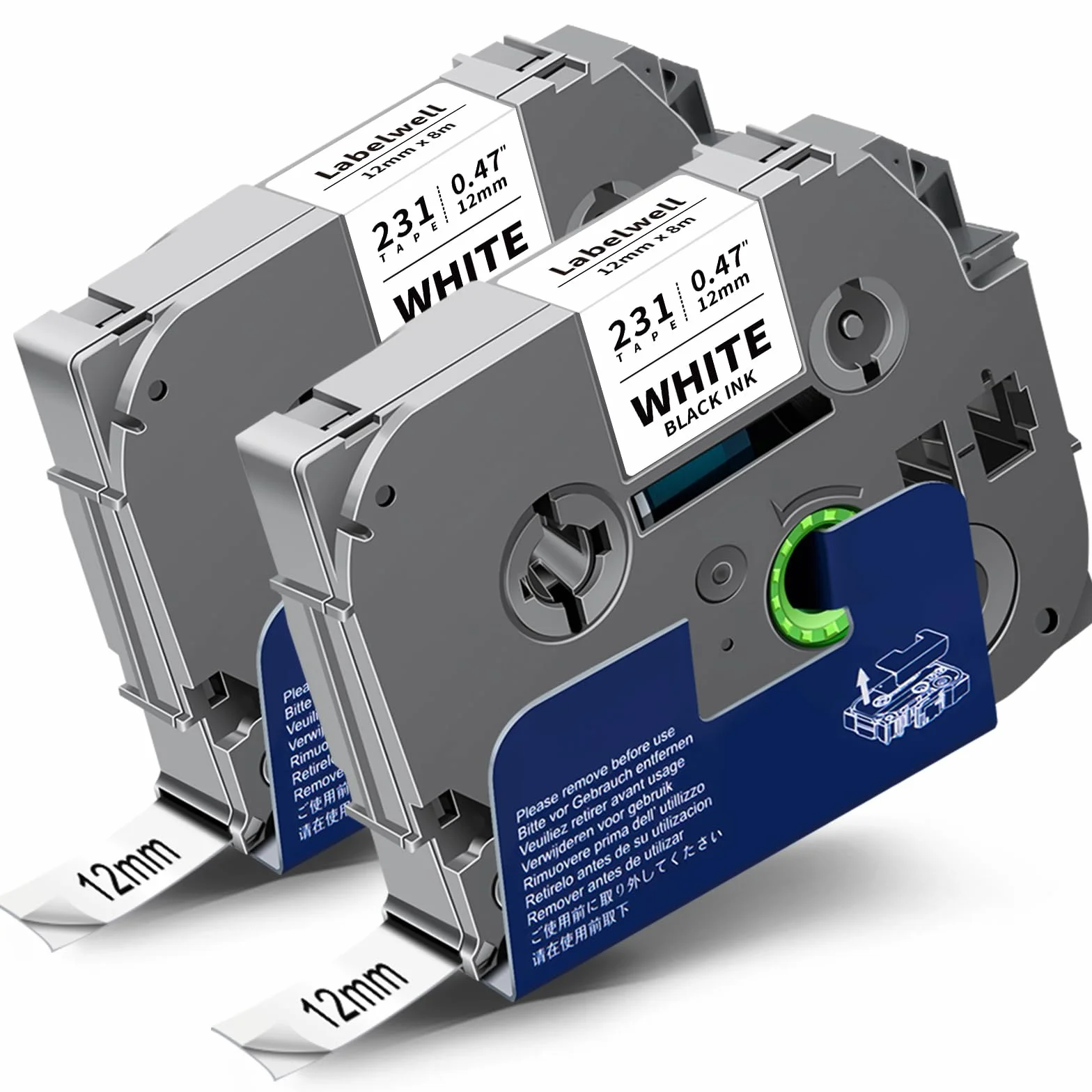 2x Labelwell kompatybilny 12mm TZe-231 Taśma laminowana Etykieta do Brother Ptouch TZe231 do Brother P-touch H100LB PT-E110 PT-H101C PT-1000 PTD400VP PTH105 D210VP H110 D600VP H107B Czarny na białym