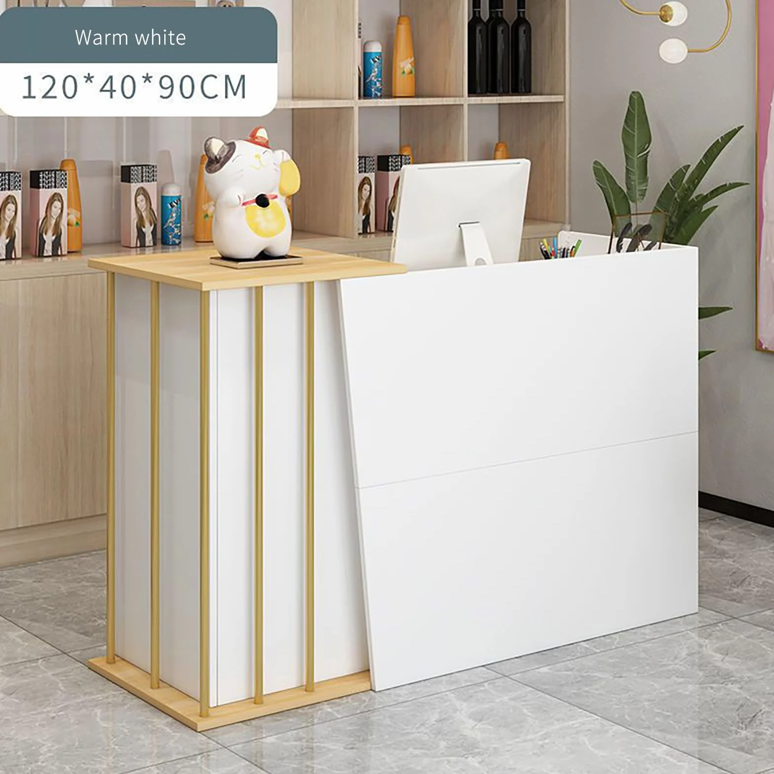 GAOXIAO Stół Recepcyjny Drewniana Lada z Zamykaną Szufladą 120 cm
