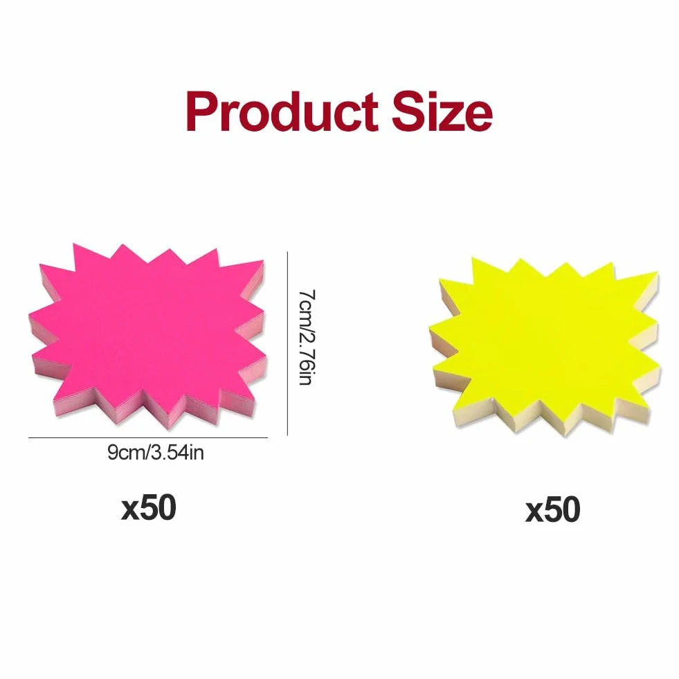 100 sztuk fluorescencyjnych metek z ceną, 9 x 7 cm, znak Starburst, znaki sprzedażowe do sklepu, style metek cenowych, etykiety cenowe, do supermarketów