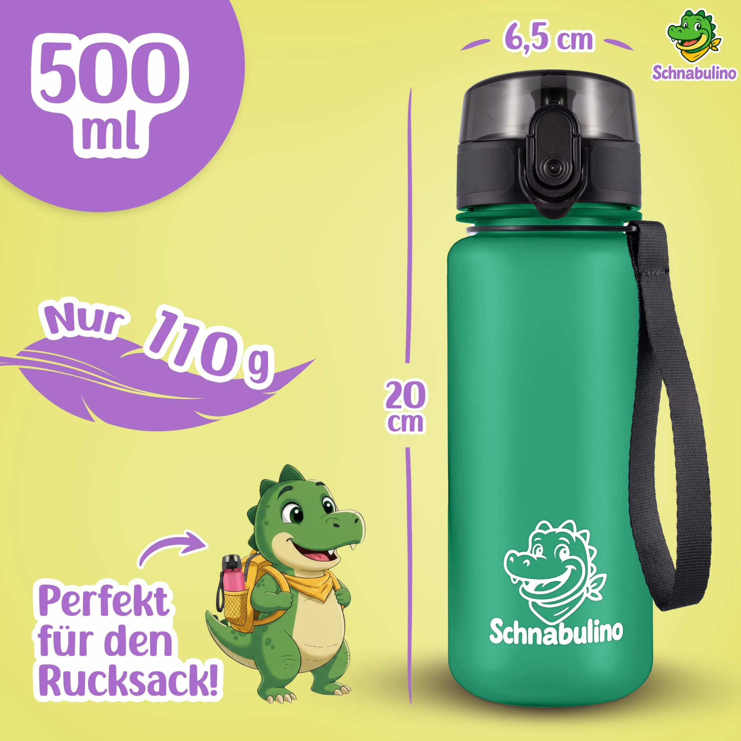 butelka do picia dla dzieci 500 ml – bez BPA, szczelna, z tritanu z zamknięciem jednym kliknięciem i uchwytem – idealna do szkoły, przedszkola i sportu (zielona, 500 ml)