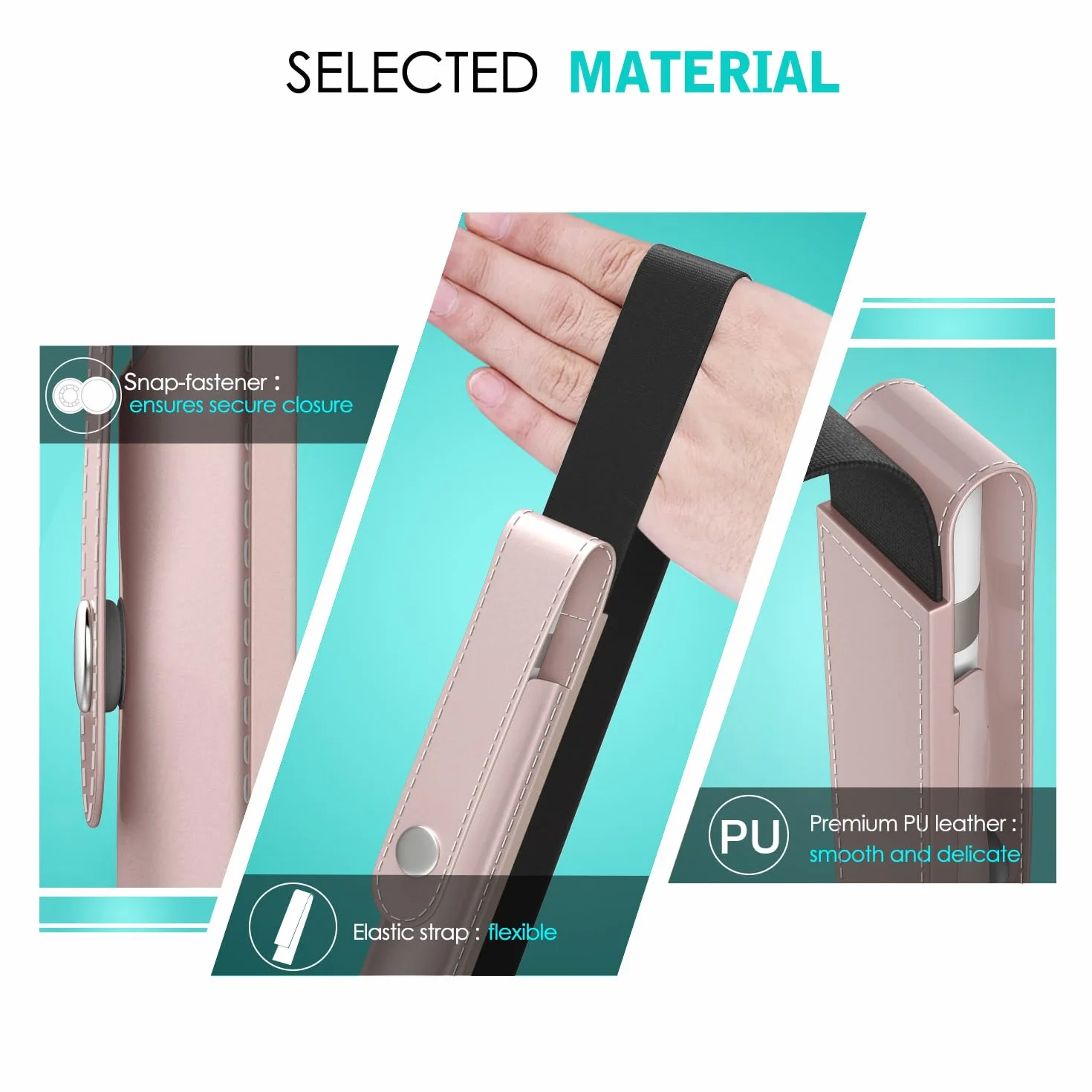 MoKo Pojemnik na Ołówek Apple Pencil Pro, Apple Pencil 1. i 2. generacji, iPencil (USB-C), Etui na Ołówek do iPada z PU Skórą, z Klamrą i Gumką do Przymocowania do Etui na iPada, Różowe Złoto